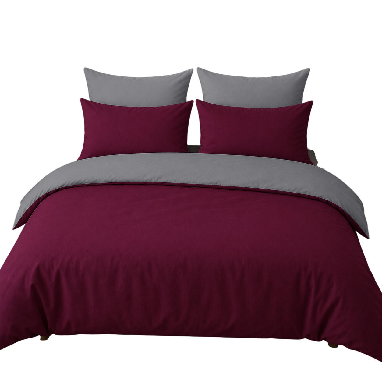 WENDEBETTWÄSCHE 5-teilig 200/200cm GRAU-WEINROT - Weinrot, Textil (200/200cm) - ROLFNERS