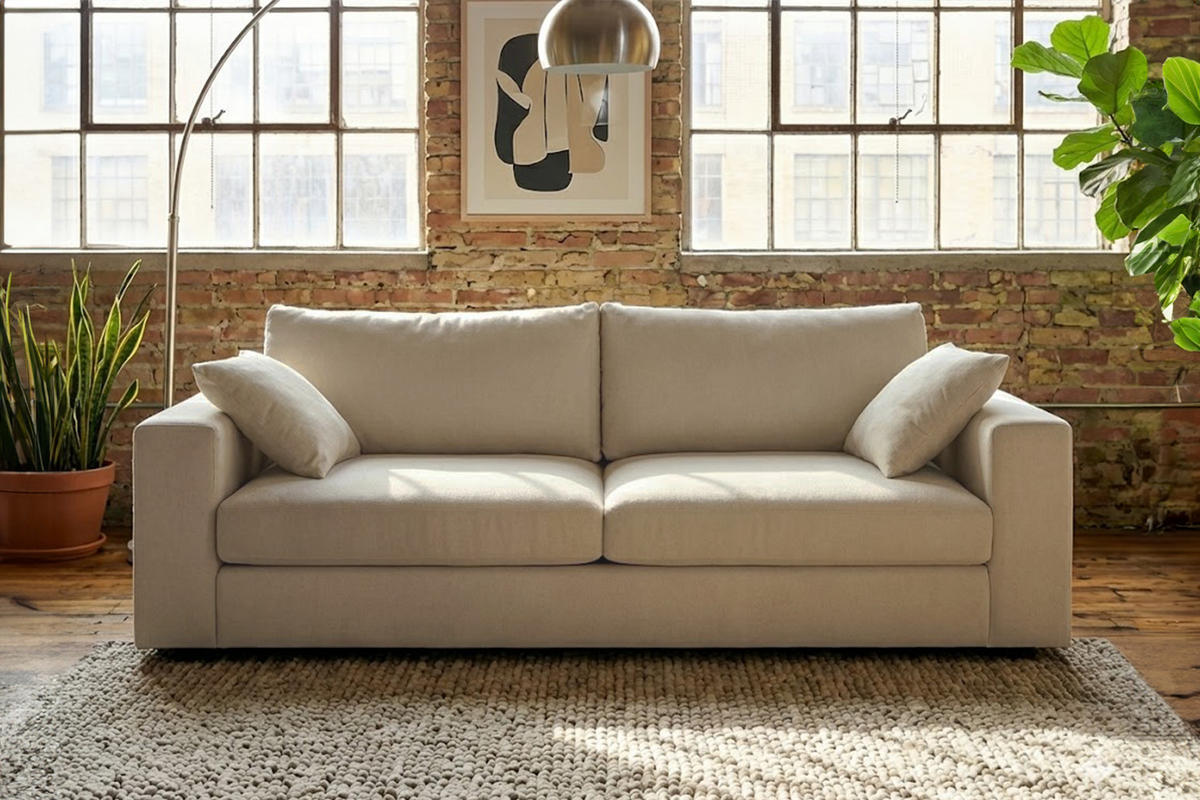 SOFA AMINA Cremeweiß Flachgewebe - Creme/Schwarz, Buchenholz/Textil (228/82/101cm) - KAWOLA