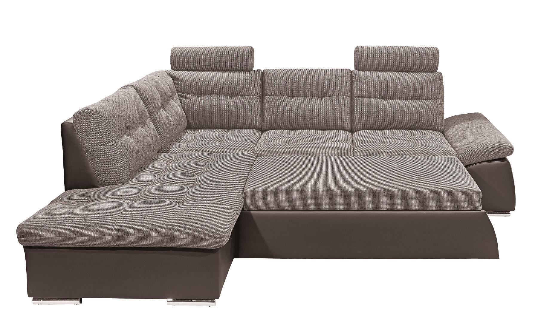 ECKSOFA mit Schlaffunktion, Armlehnfunktion und Kopfstützen - Chromfarben/Beige, Textil (260/219cm) - ed exciting design