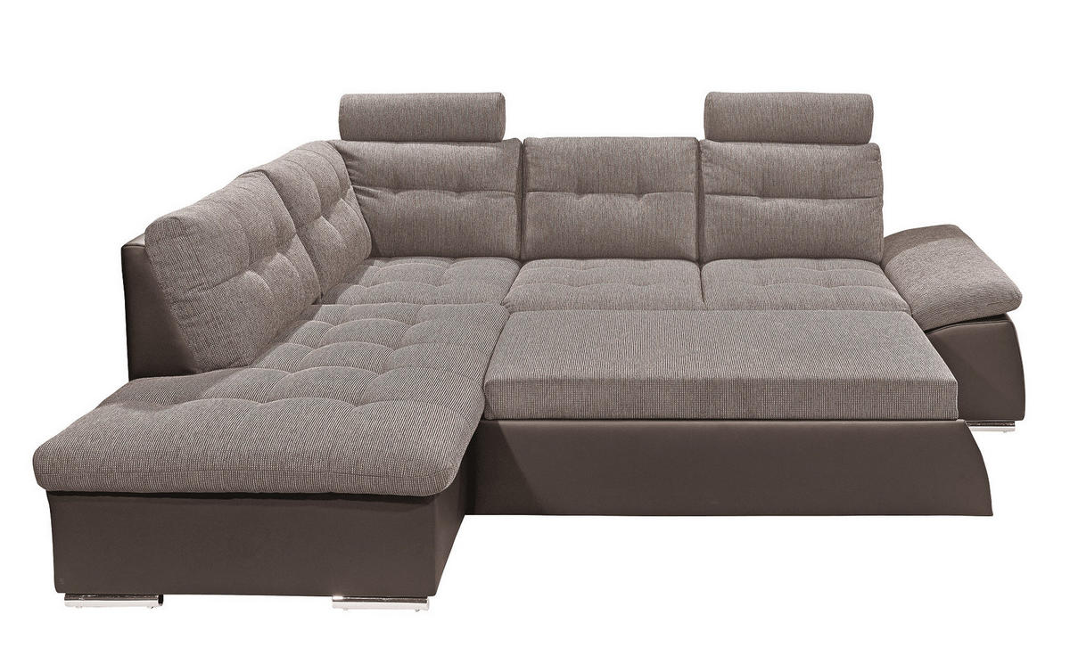 ECKSOFA mit Schlaffunktion, Armlehnfunktion und Kopfstützen - Chromfarben/Beige, Textil (260/219cm) - ed exciting design