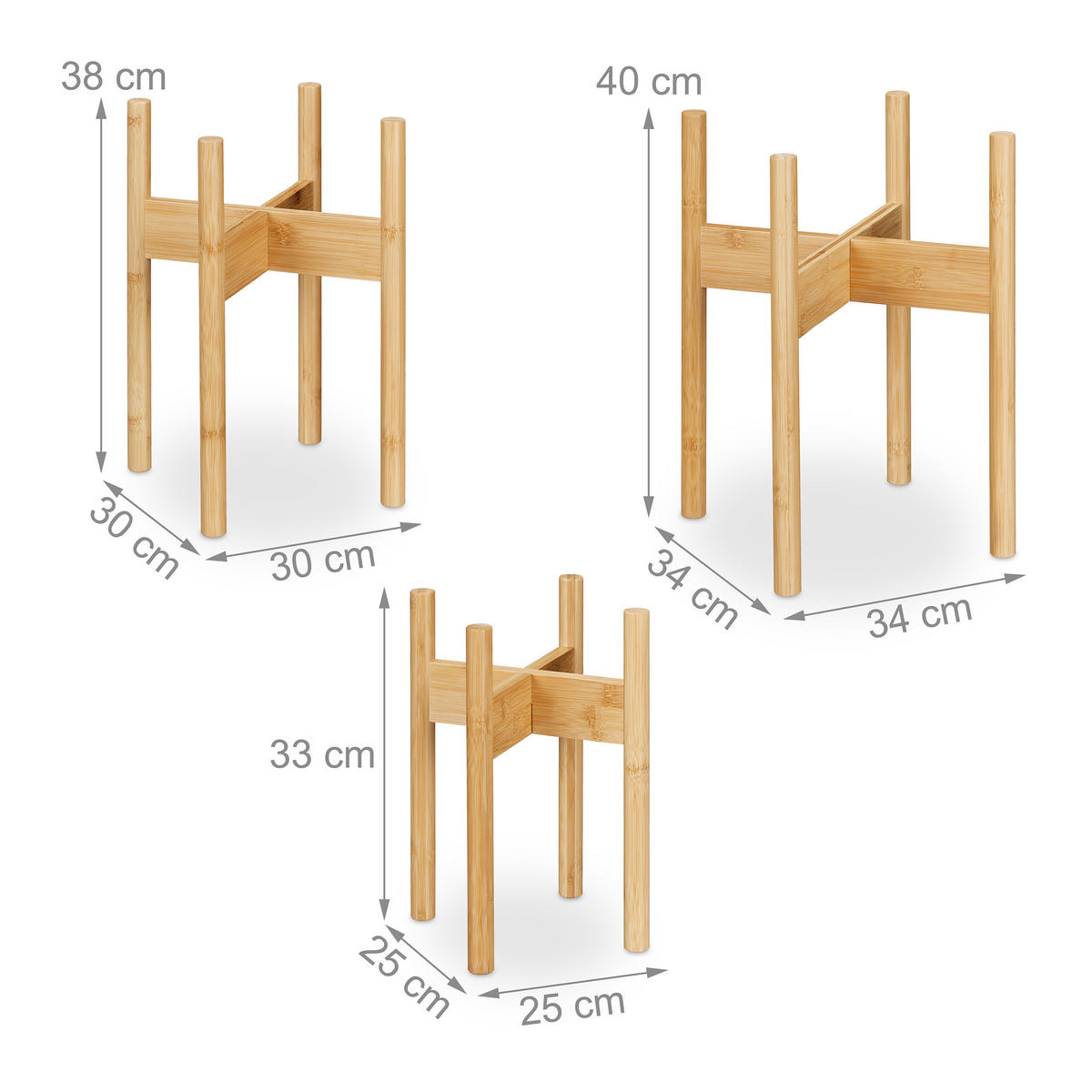 3XPFLANZENSTÄNDER - Hellbraun, Holz (34/40/34cm) - Relaxdays