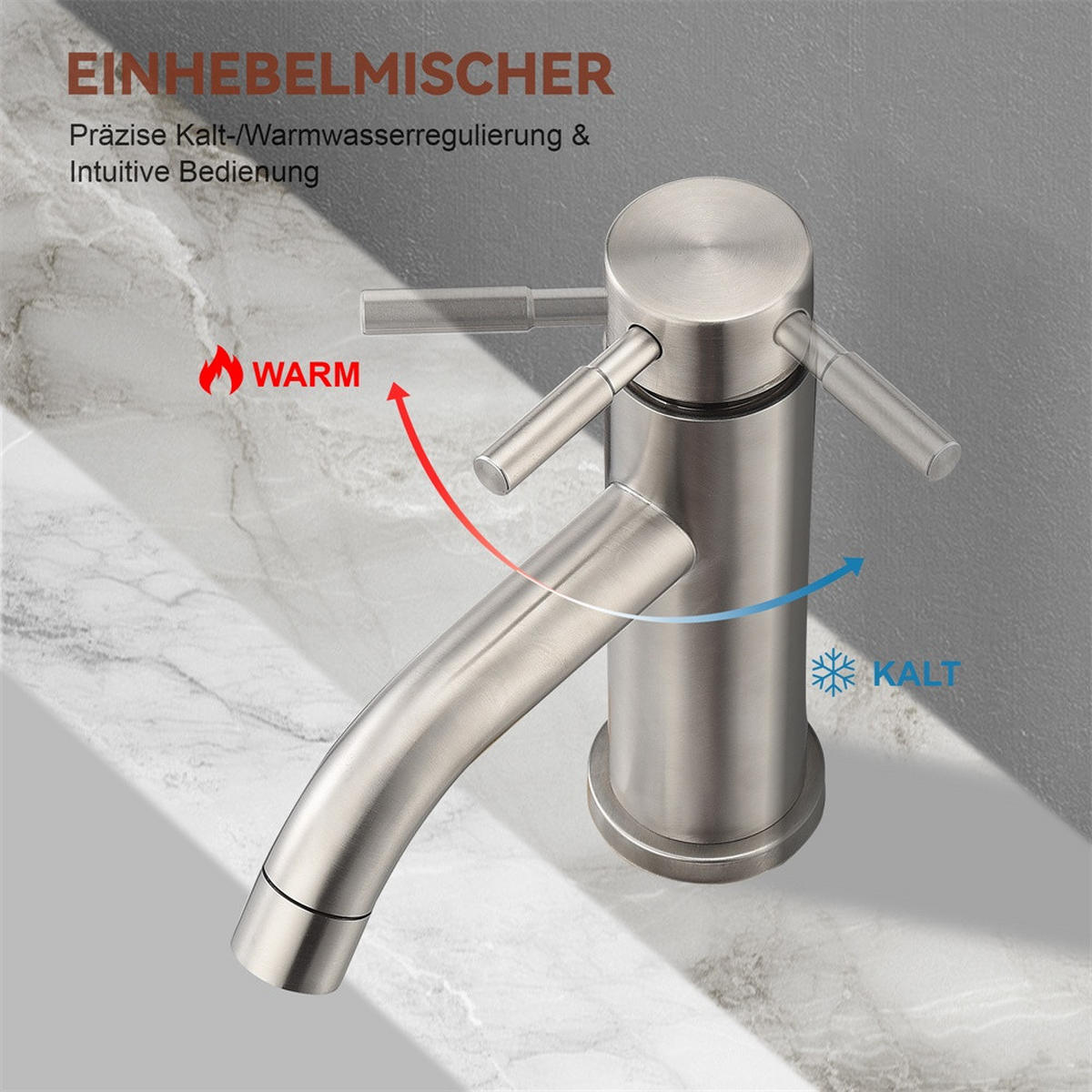 WASCHTISCHARMATUR Einhebelmischer für Waschbecken - Waschtischarmatur Mischbatterie für Kalt- und Warmwasser - Silberfarben, Metall (16/17.5/4.5cm) - DELFA