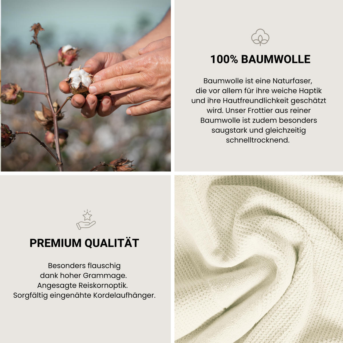 HANDTUCHSET Turin - 4-teilig - 50 x 100 cm - Offwhite - Weiß, Textil (50/100cm) - SCHIESSER