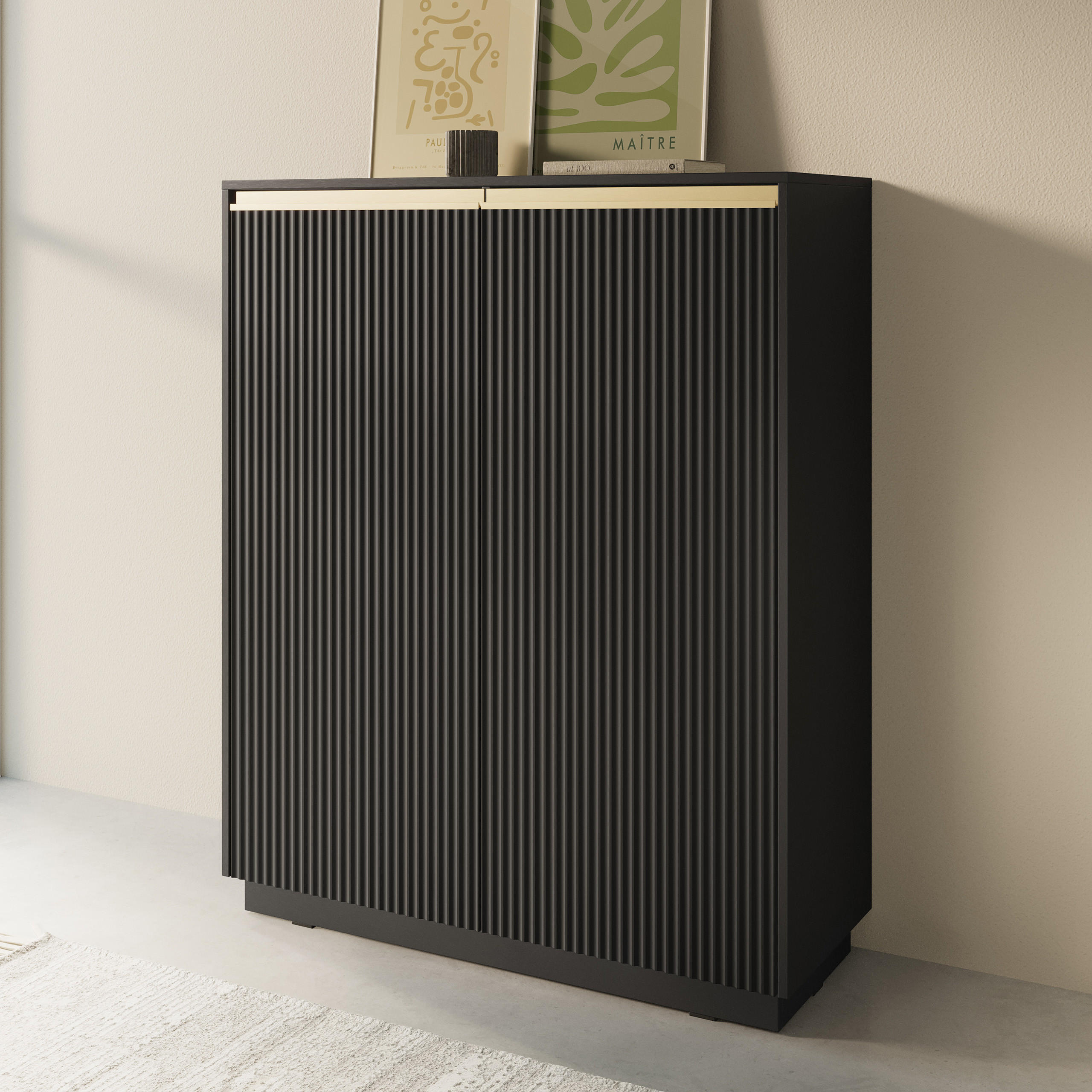 HIGHBOARD MAESTRO 104/127/39 cm mit 2 Türen Schwarz - Schwarz, Holzwerkstoff (104/127/39cm) - MASSENO