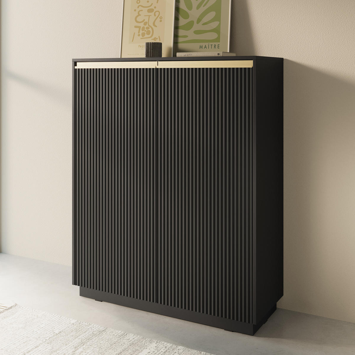 HIGHBOARD MAESTRO 104/127/39 cm mit 2 Türen Schwarz - Schwarz, Holzwerkstoff (104/127/39cm) - MASSENO