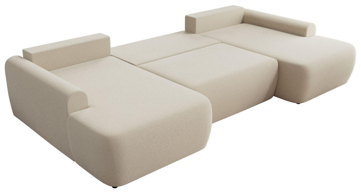 WOHNLANDSCHAFT CUBO U Beige Boucle - Beige/Schwarz, Kunststoff/Textil (370/100/187cm) - MKS