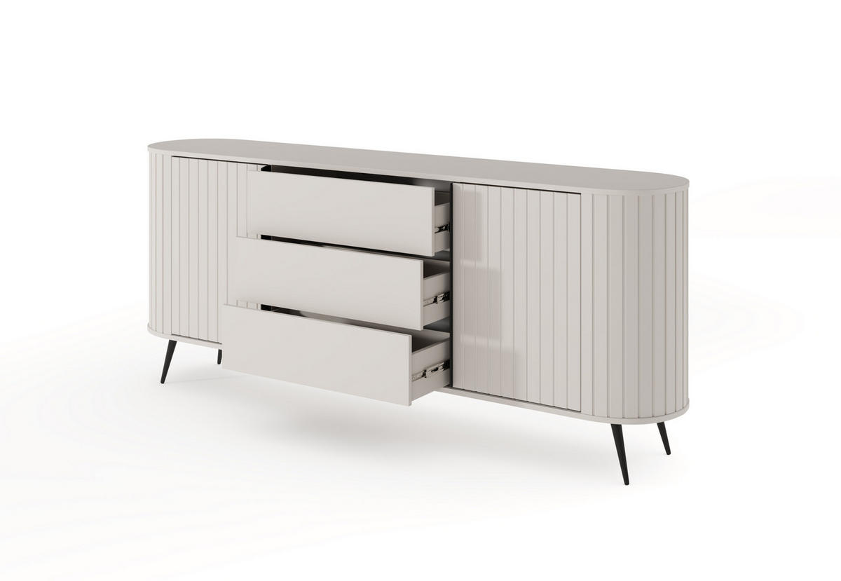 KOMMODE, hellgrau, 196 x 81,8 x 40,2 cm - Schwarz/Grau, Holzwerkstoff/Metall (196/81.8/40.2cm) - 3XE LIVING