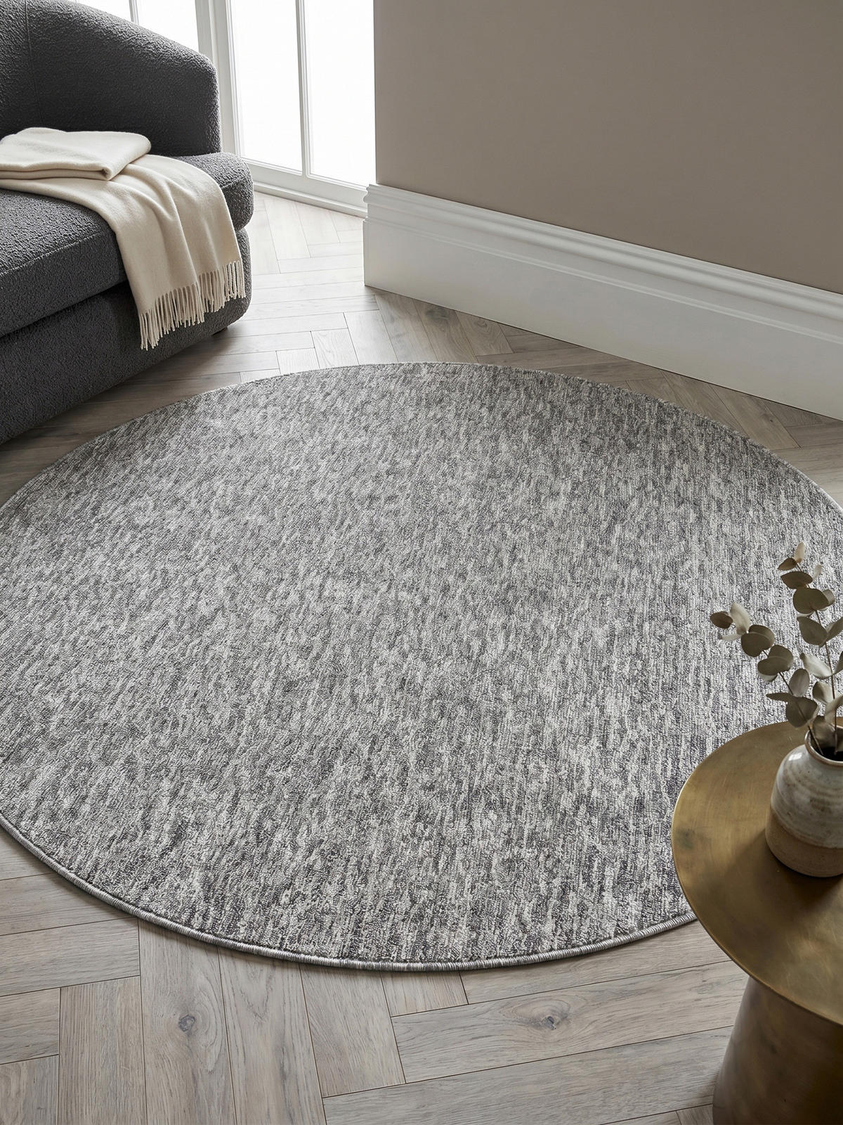 TEPPICH Kurzflor Uni Modern Waschbar Schlafzimmer Strapazierfähig Rund Hellgrau 120x120 cm – AMMER - Grau, Textil (120/120cm) - KADIMA DESIGN