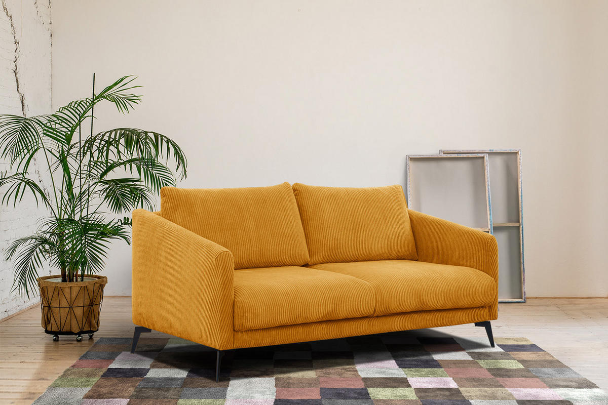 SOFA VILT 2,5-Sitzer, honig - Schwarz/Honig, Holzwerkstoff/Kunststoff (202/89/94cm) - Courtois Laville