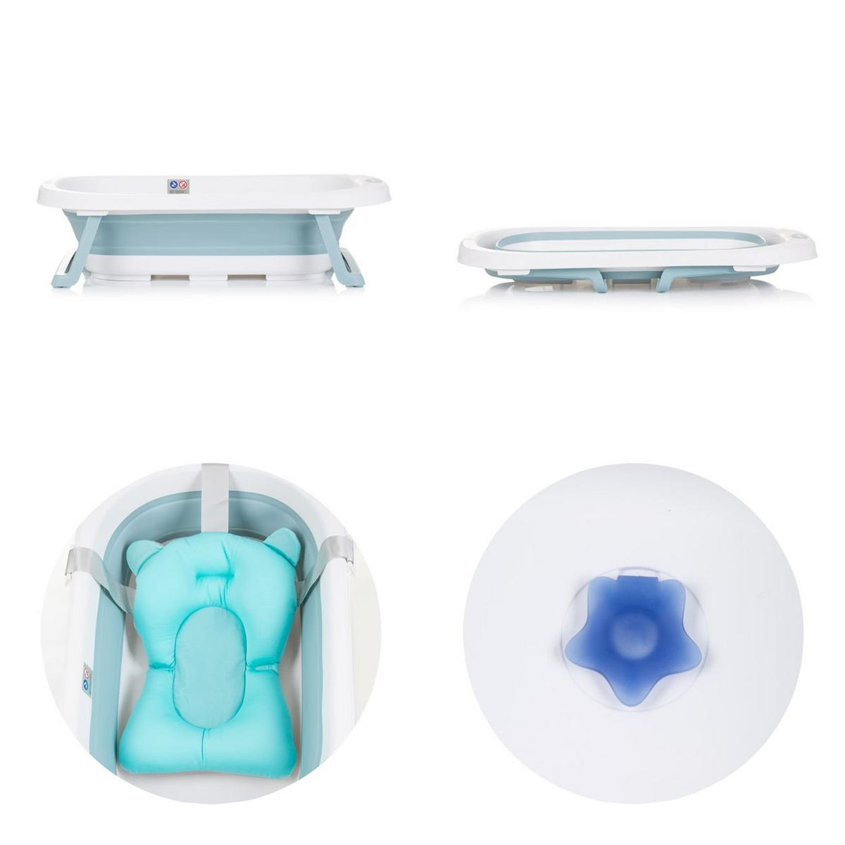 BABYBADEWANNE Isla 80 cm blau mit Badekissen faltbar, integrierter Wasserablauf - Blau, Kunststoff (50/80cm) - Chipolino