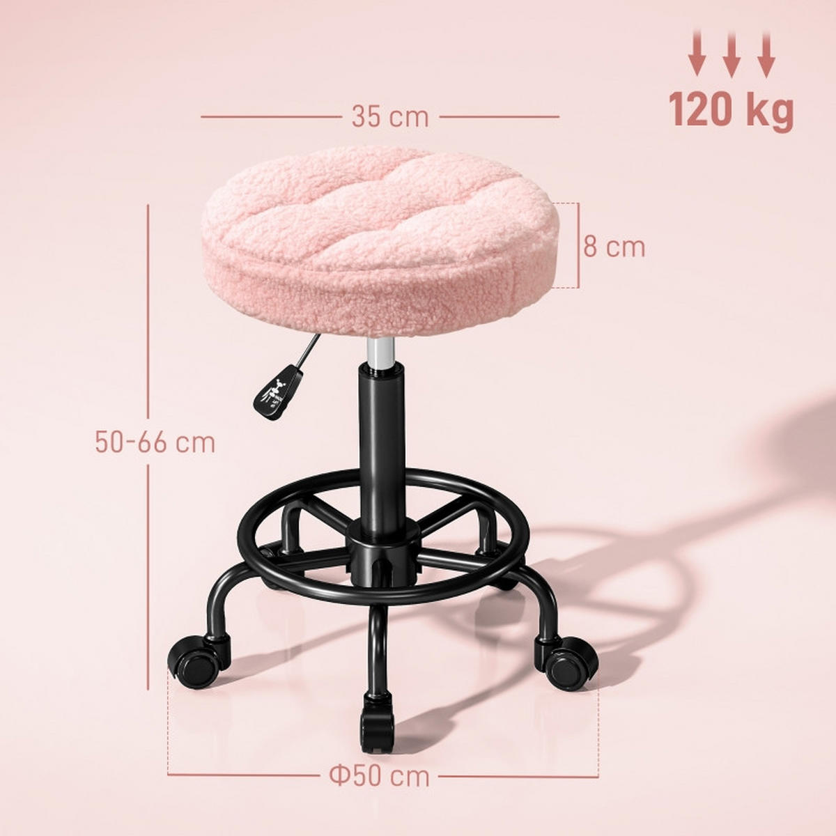 DREHSTÜHLE Rollhocker höhenverstellbar 360° Rosa - Pink, Metall (50/66/50cm) - SHOPENTRA