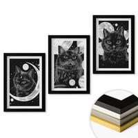WANDBILDER 3er-Set - 20x30 cm Schwarzer Rahmen - Schwarze Katzen, Mond, Weltraum - Schwarz, Kunststoff (20/30cm) - ArtPrintCave