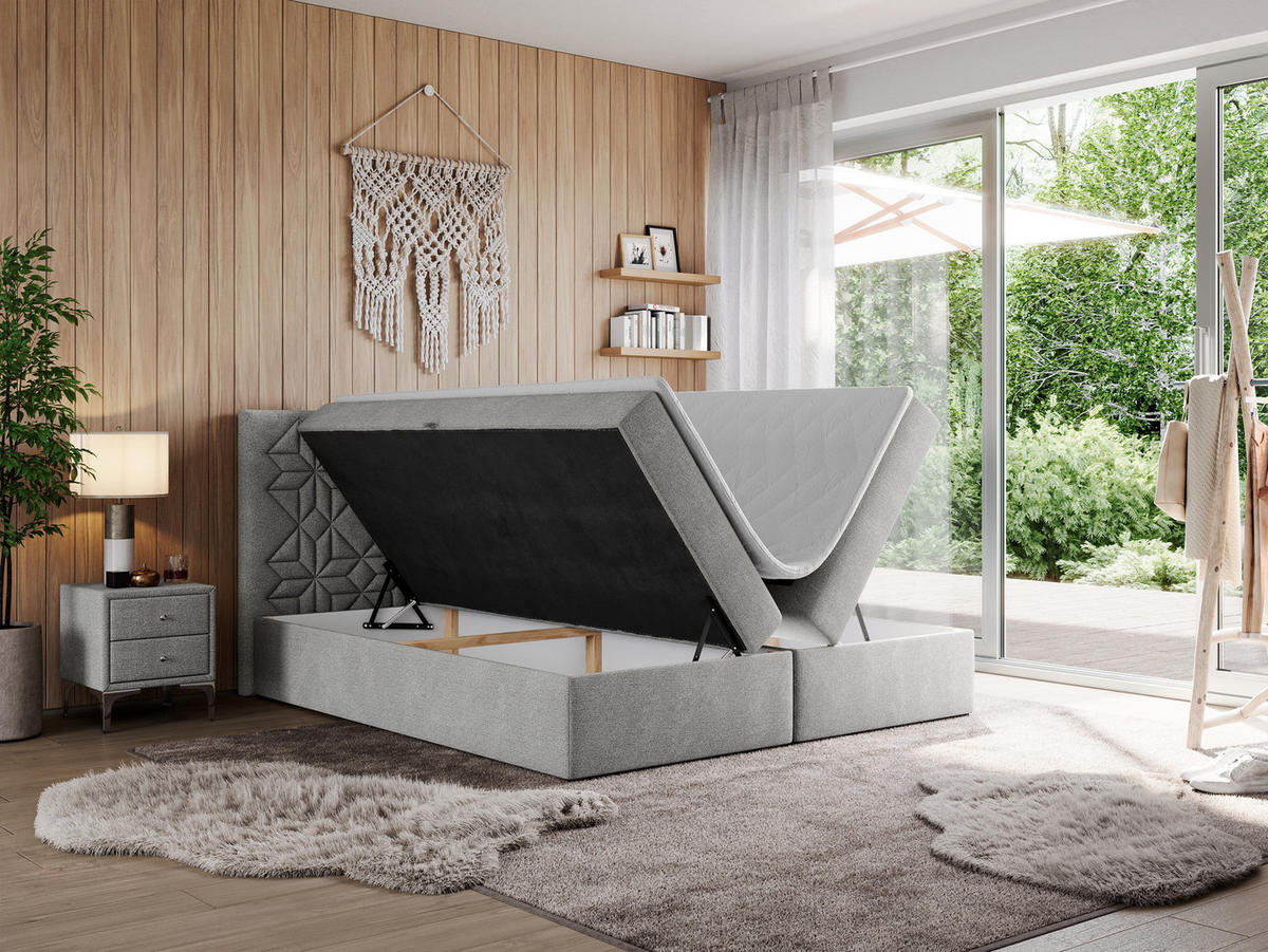BOXBETT LEILA 140/200 Hellgrau Struktur - H3 - Hellgrau, Holz/Textil (140/200cm) - MKS