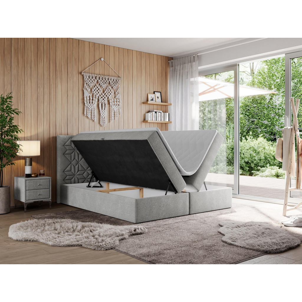 Thumbnail - MKS Boxbett, Hellgrau, Textil, 2-Sitzer, H4, 7-Zonen, Rechteckig, 200x200 cm, Schlafzimmer, Betten, Boxspringbetten
