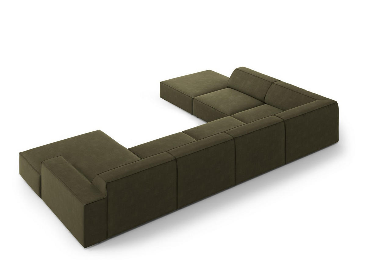 PANORAMASOFA links Jodie aus Samt grün 7 Sitzplätze - Grün, Textil (262/70/364cm) - Micadoni