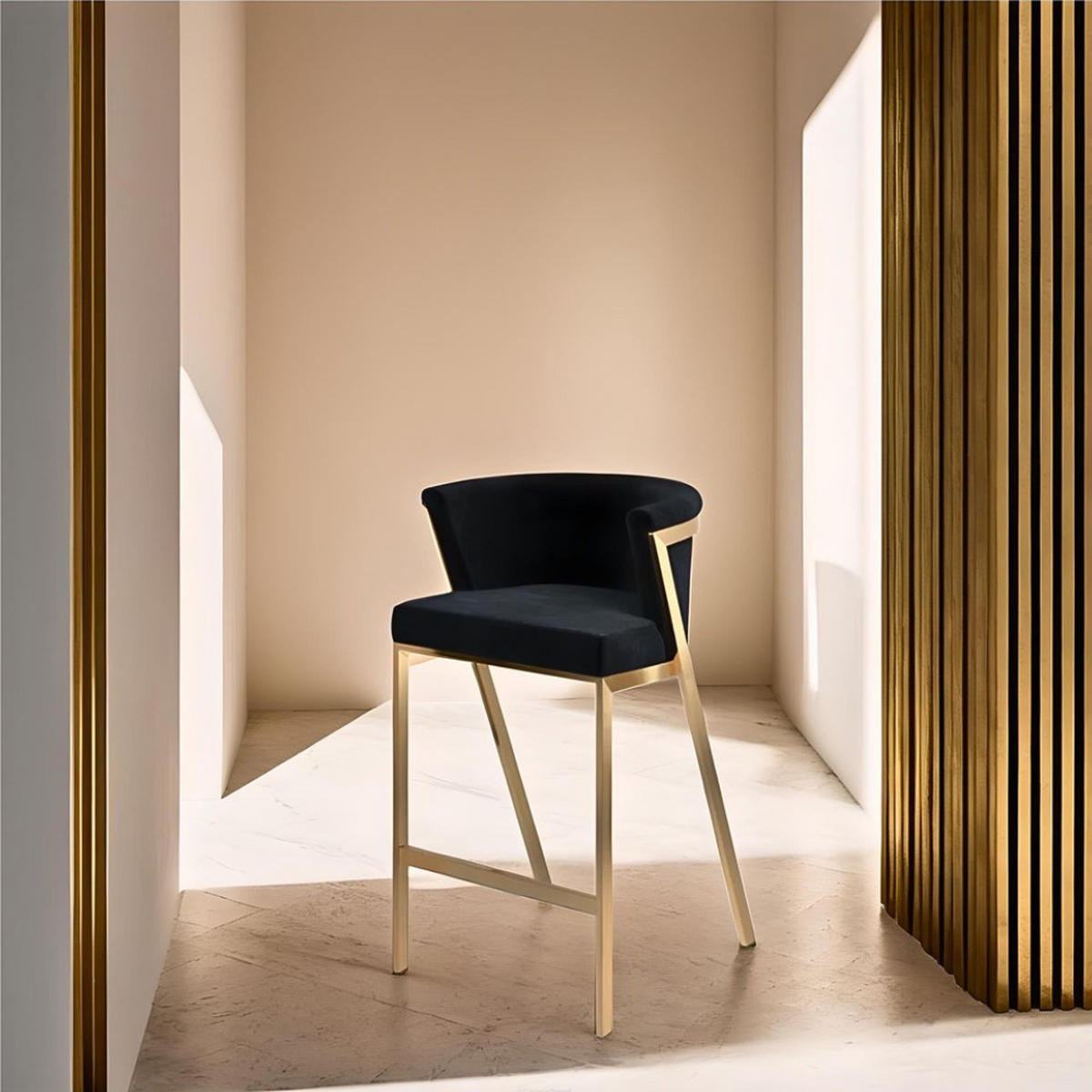 GLAM Elegance Barhocker – Handgefertigter Luxus in Gold - Goldfarben, Textil/Metall (49/87/49cm) - Fortisline