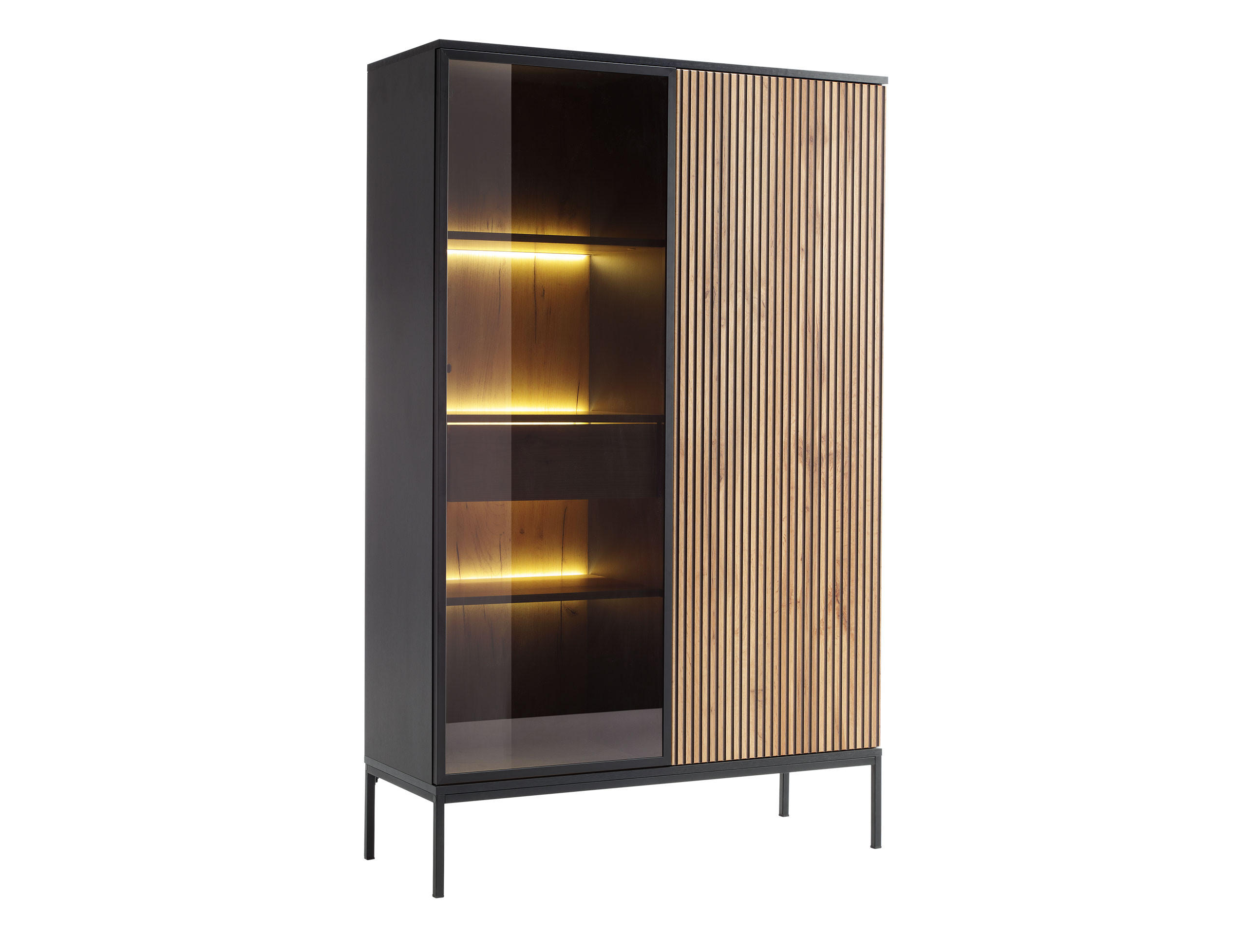Mirjan24 Vitrine Schwarz, Eiche Wotan 104x166x39 cm