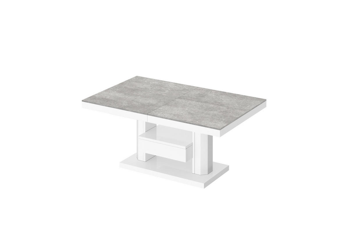 COUCHTISCH rechteckig höhenverstellbar ausziehbar Schublade 120/75/56 cm - Weiß Hochglanz/Hellgrau, Holzwerkstoff (75/120/56cm) - designimpex