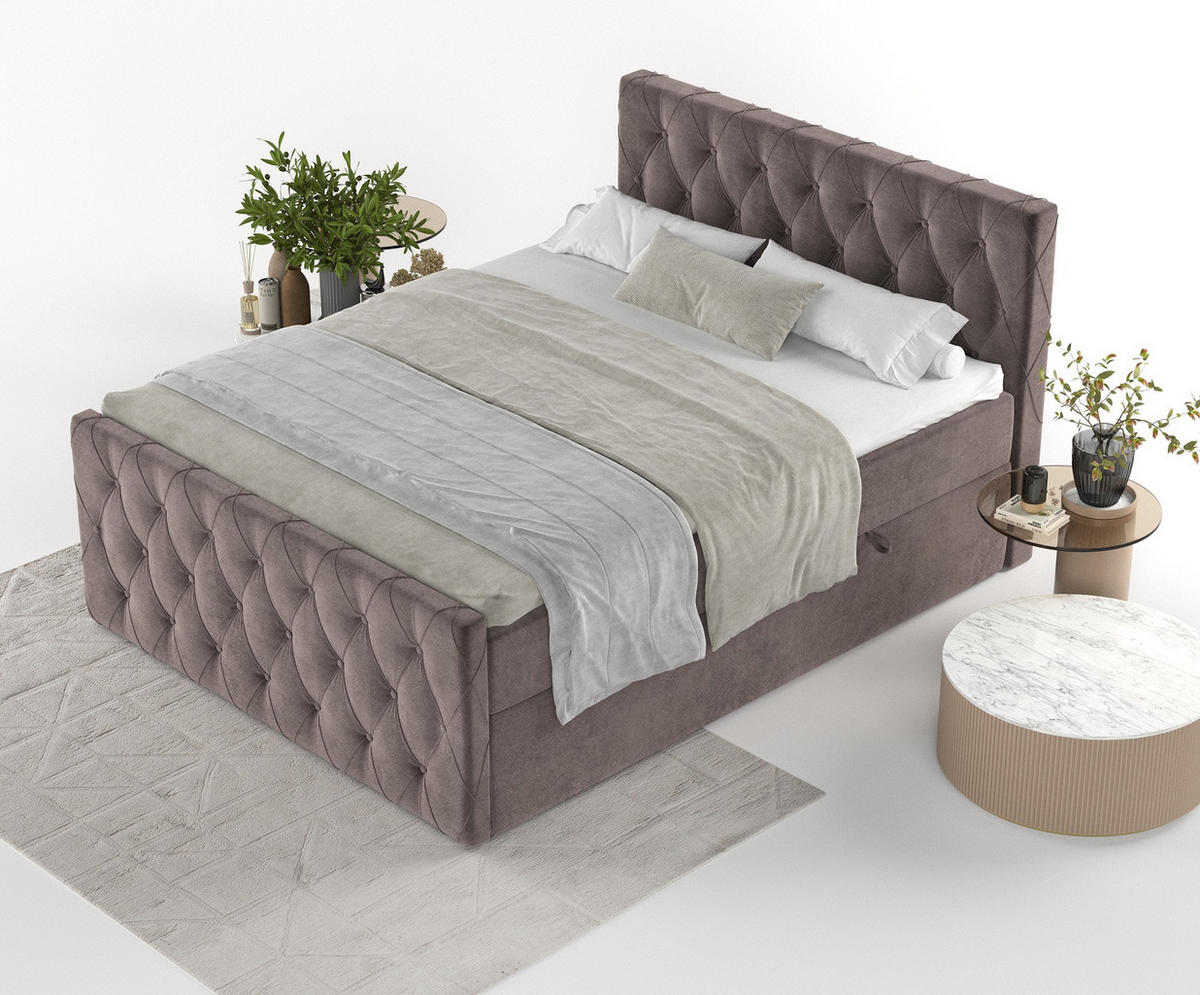 BOXBETT Signature Braun 180/200 cm im Samtstoff - Schwarz/Braun, Holz/Holzwerkstoff (180/200cm) - Maison de Reve