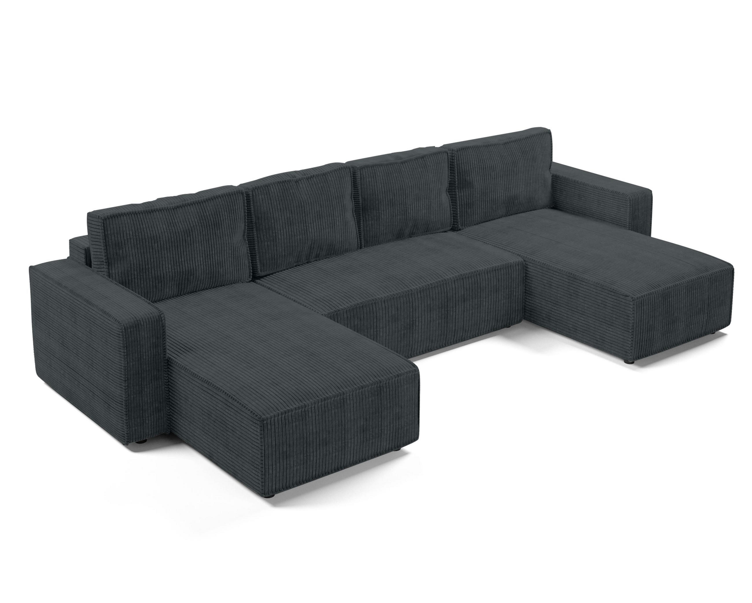 WOHNLANDSCHAFT Aydin U Form Grau 338/169/85 cm Cord mit Schlaffunktion - Schwarz/Grau, Kunststoff/Textil (338/85/169cm) - AX Living