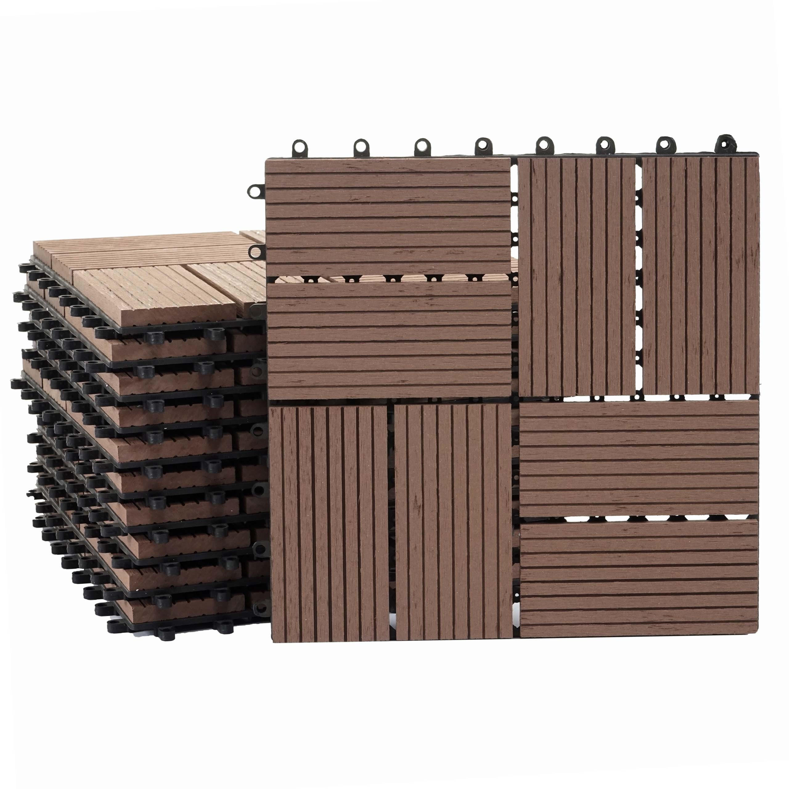 WPC BODENFLIESE 11x 30x30cm Premium Coffee Vierecke - Braun, Kunststoff (30/30/2cm) - BERLINLODGE