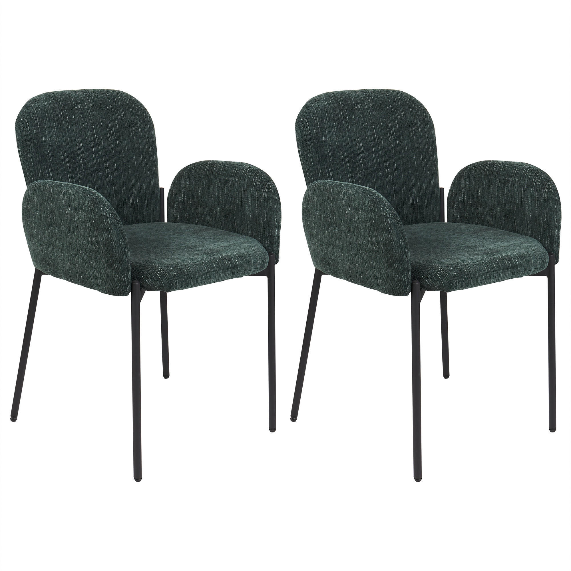 ESSZIMMERSTUHL 2er-Set Stoff Dunkelgrün Albee - Dunkelgrün/Schwarz, Textil (52/81/47cm) - Beliani