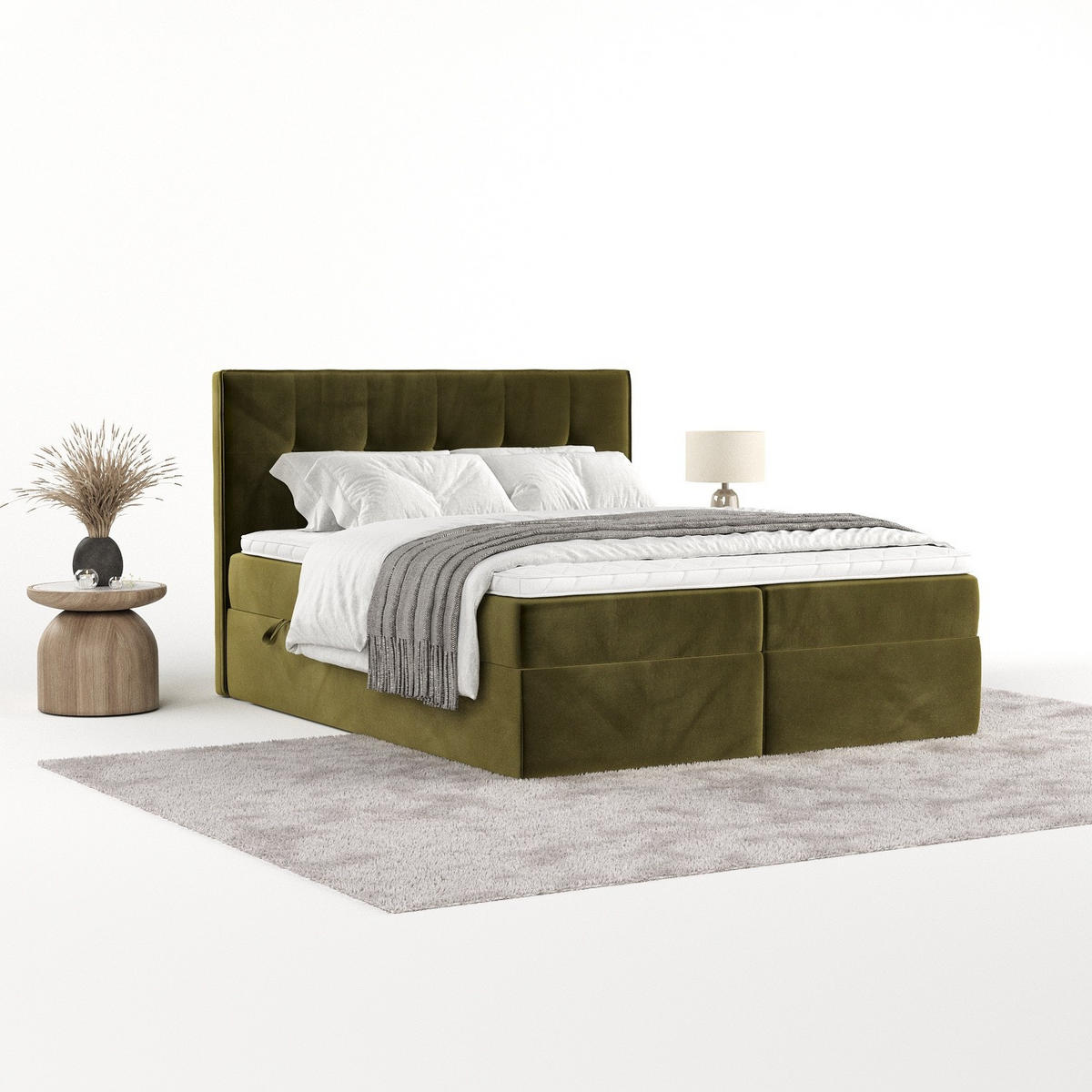 BOXBETT Mireo 140/200 cm Olivgrün im Kronos Stoff - Schwarz/Olivgrün, Holz/Holzwerkstoff (140/200cm) - AltaBeds