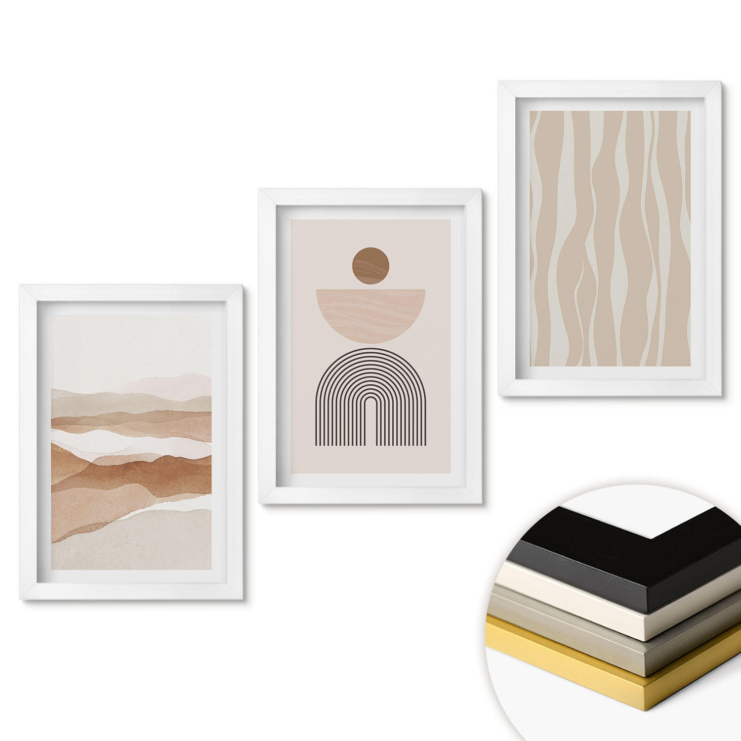 WANDBILDER 3er-Set - 20x30 cm Weißer Rahmen - Abstrakte Landschafts- und Naturgeometrie - Weiß, Kunststoff (20/30cm) - ArtPrintCave