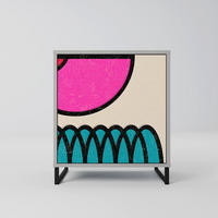 SIDEBOARD GEOMETRIC RHAPSODY, Grau, 57,5x42x67,5 cm, Schwarze Metall-Rahmenfüße - Multicolor/Schwarz, Holzwerkstoff/Metall (57.5/67.5/42cm) - SpaceRebels