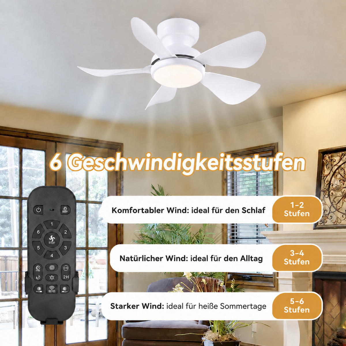 DECKENVENTILATOR Weiß 91,4 cm mit LED und leisem DC-Motor - Weiß, Kunststoff (91.4/91.4/24cm) - Surtime