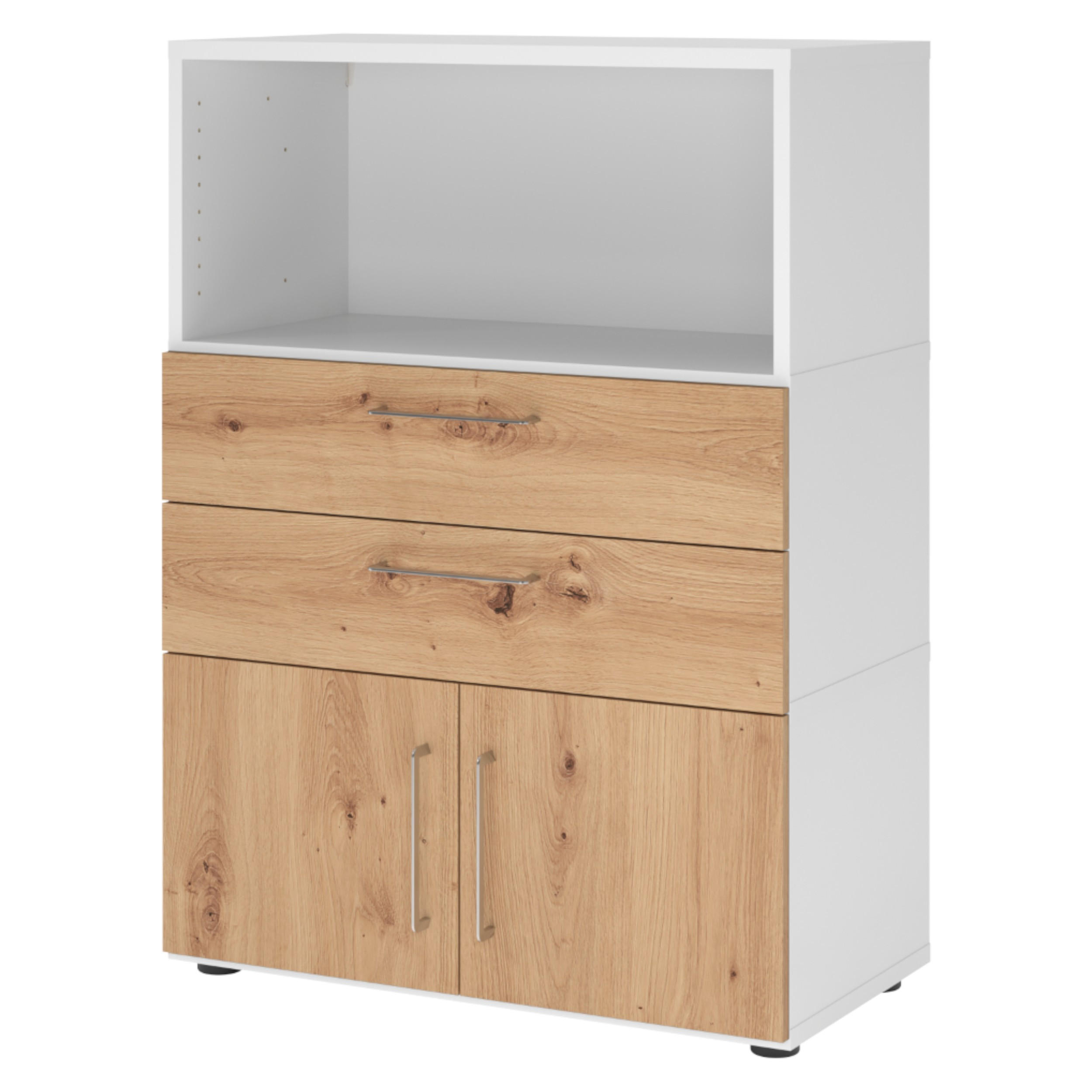 bümö Aktenschrank Weiß, Wildeiche 80x110x41.7 cm