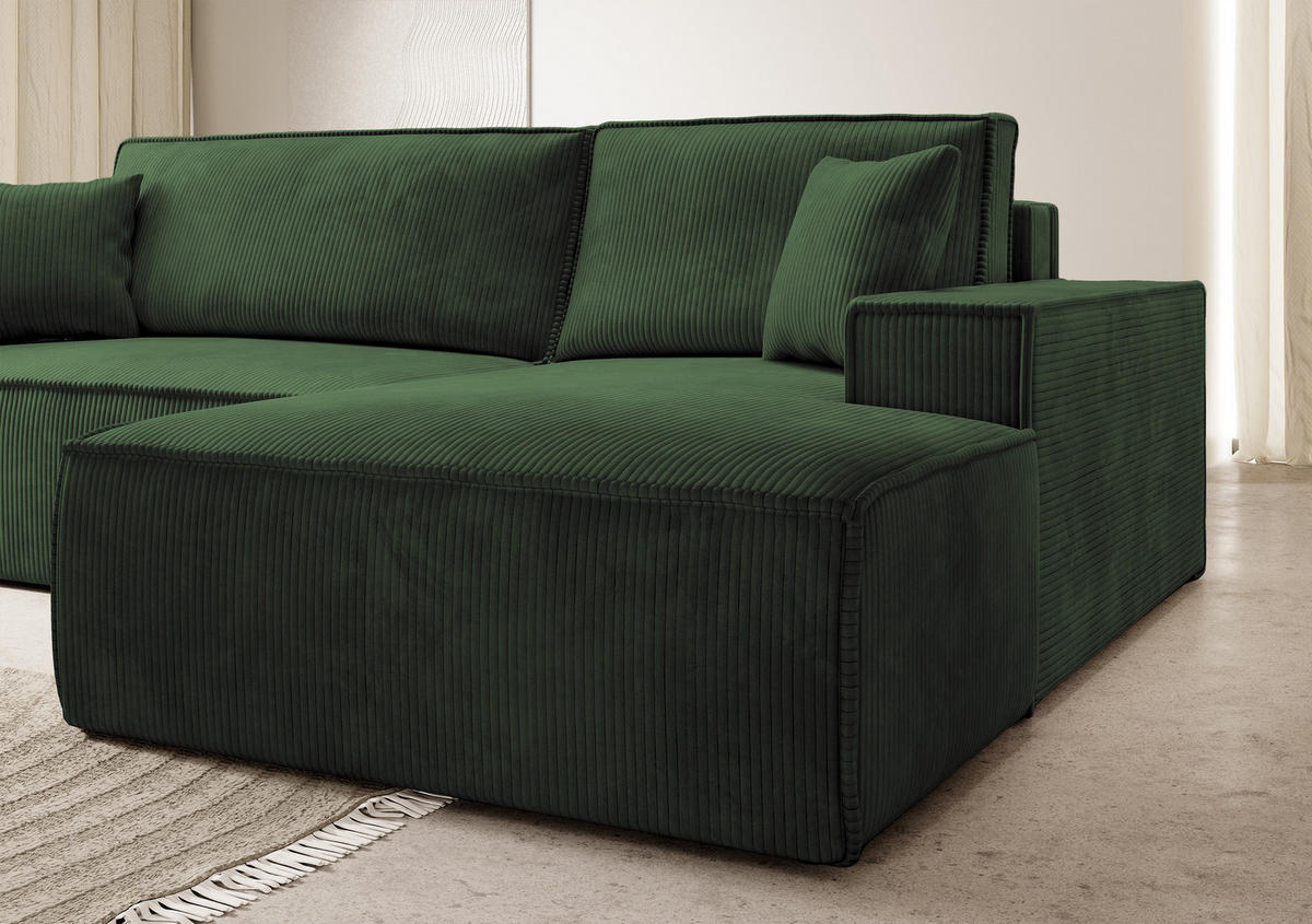 ECKSOFA Farese Dunkelgrün Cordbezug - Schwarz/Grün, Kunststoff/Textil (267/167cm) - Selsey