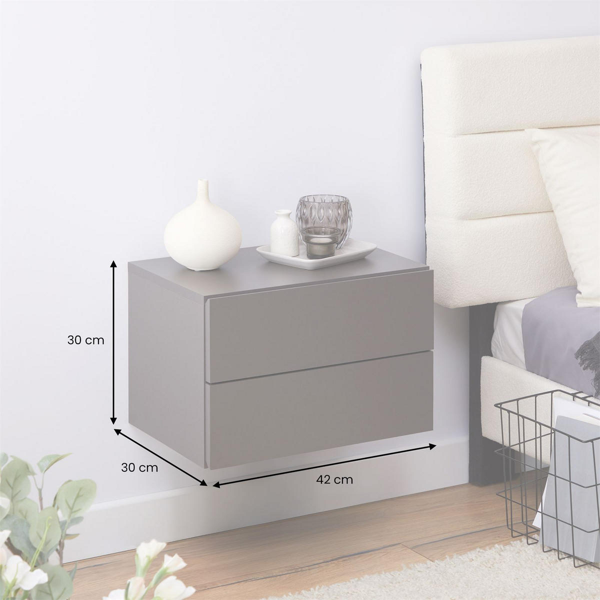 HÄNGENDER NACHTTISCH ANNI grau - Grau, Holzwerkstoff (42/29/30cm) - CARO-Möbel