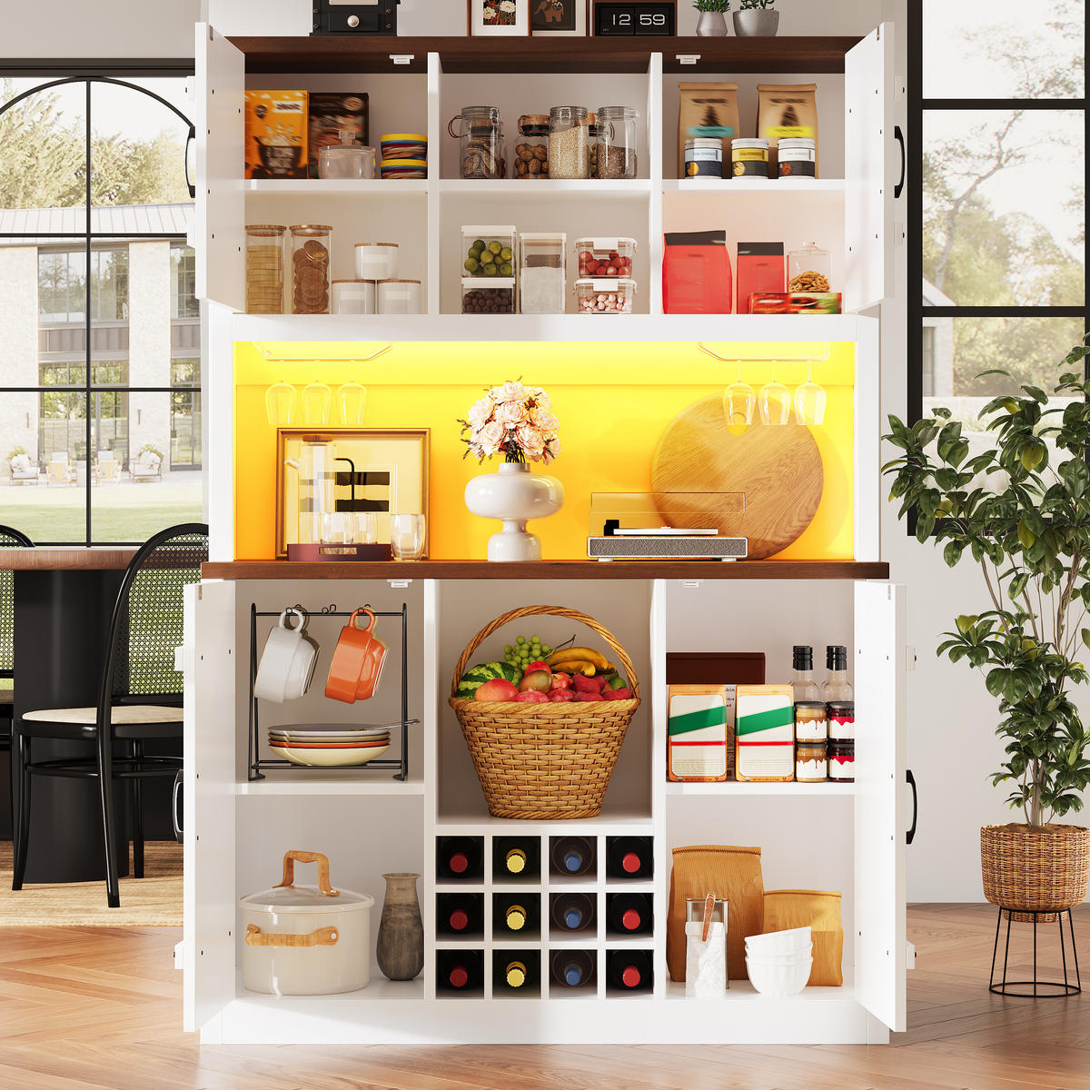 BUFFET DE-38491 120/40/180 cm mit Scheunentor-Design und LED Weiß - Weiß, Holzwerkstoff (120/180/40cm) - ComfortXL