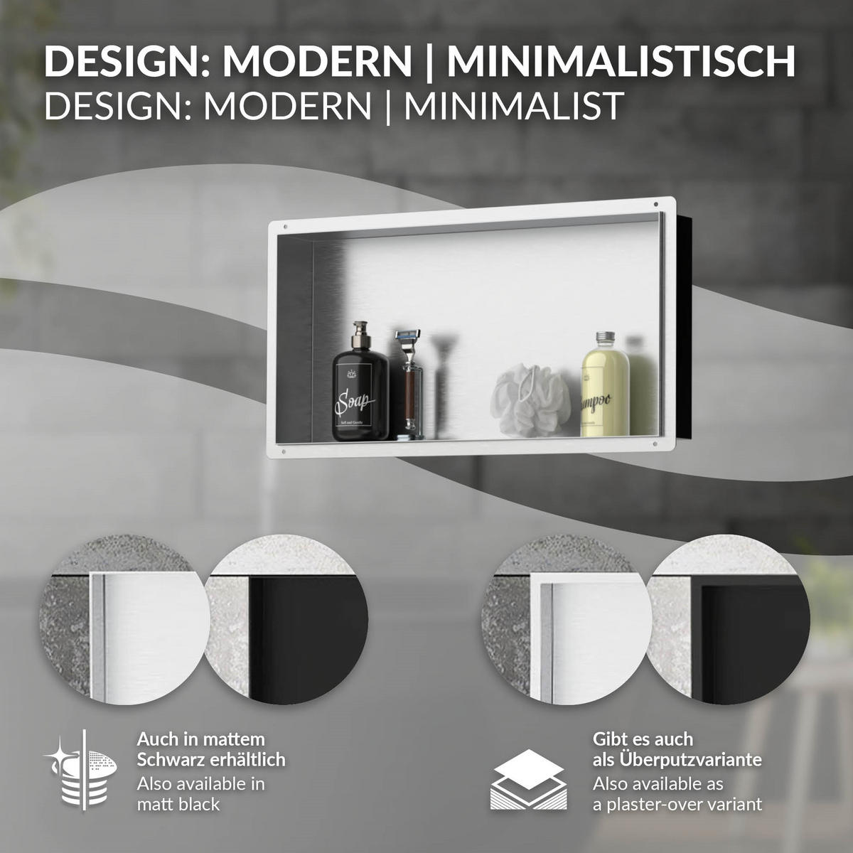 DUSCHNISCHE Silber 60/30 cm randlos - Silberfarben, Metall (60/30/10cm) - LuxeBath