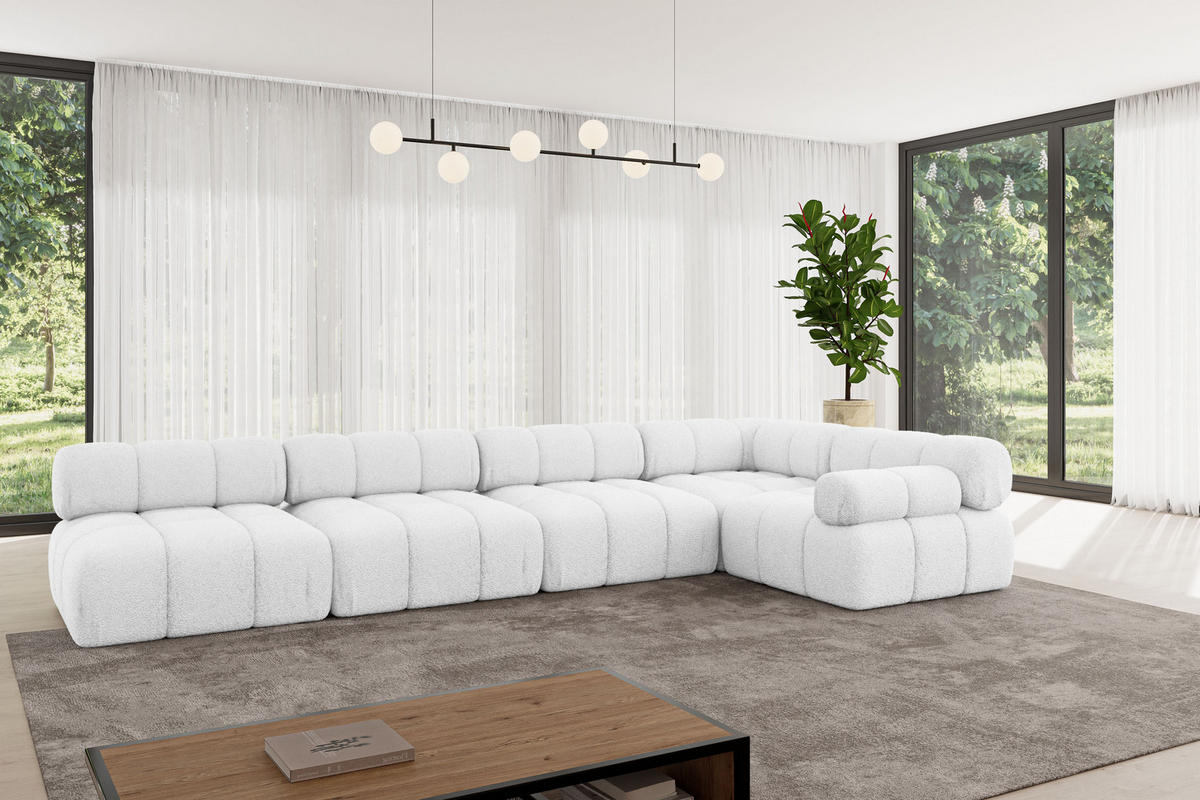 ECKSOFA modulares Sofa Mende-L3 - 380x190x70 cm Weiß Bouclé - Weiß, Holzwerkstoff/Textil (380/190cm) - ALTDECOR