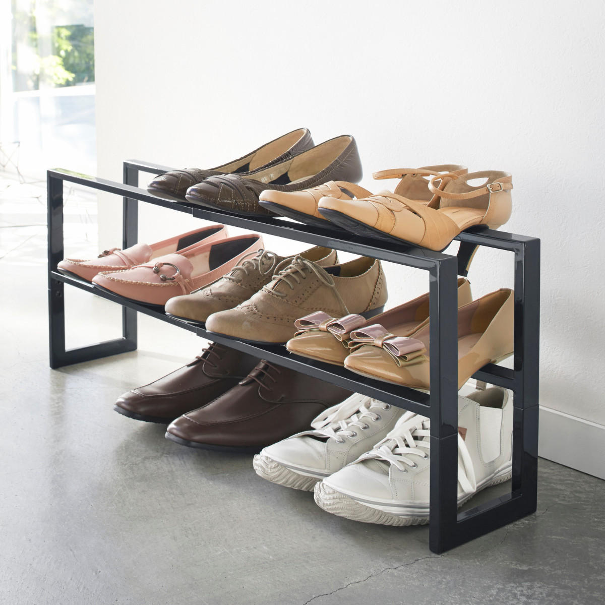 SCHUHREGAL Line schwarz 38/30/15 cm ausziehbar bis 70cm - Schwarz, Metall (38/30/15cm) - Yamazaki