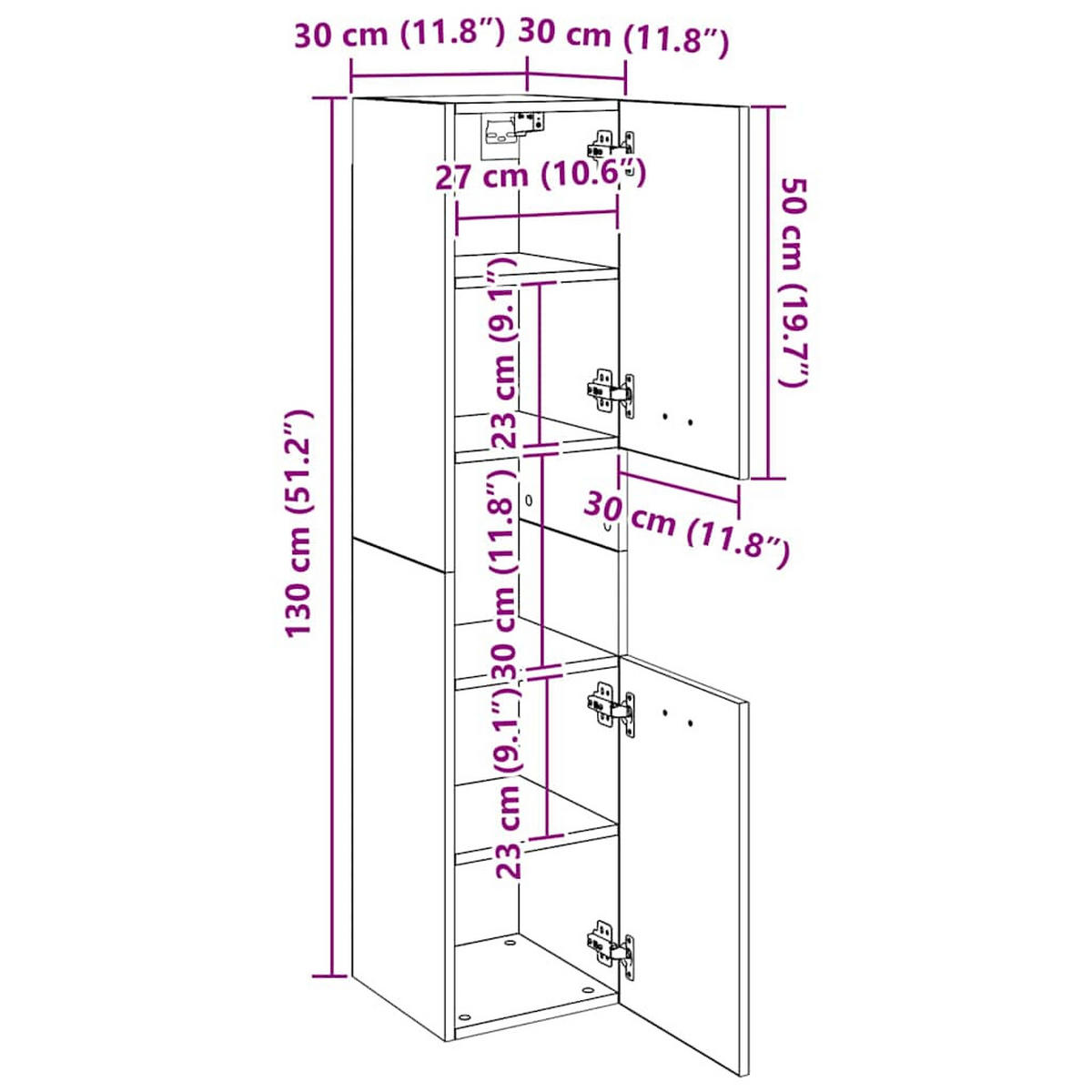 BADEZIMMERSCHRANK Weiß 30/30/130 Cm Holzwerkstoff - Weiß, Holz (30/130/30cm) - vidaXL