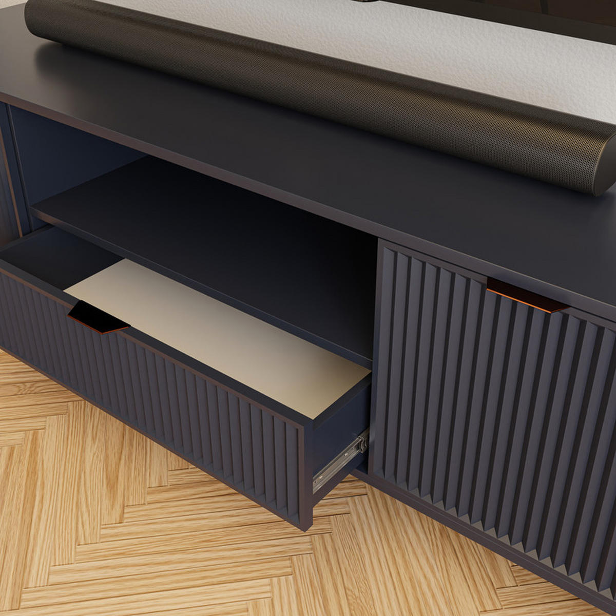 TV-LOWBOARD WAVE 165 cm Indigo - Schwarz/Dunkelblau, Holzwerkstoff/Metall (165.3/56.1/40.6cm) - Idohome