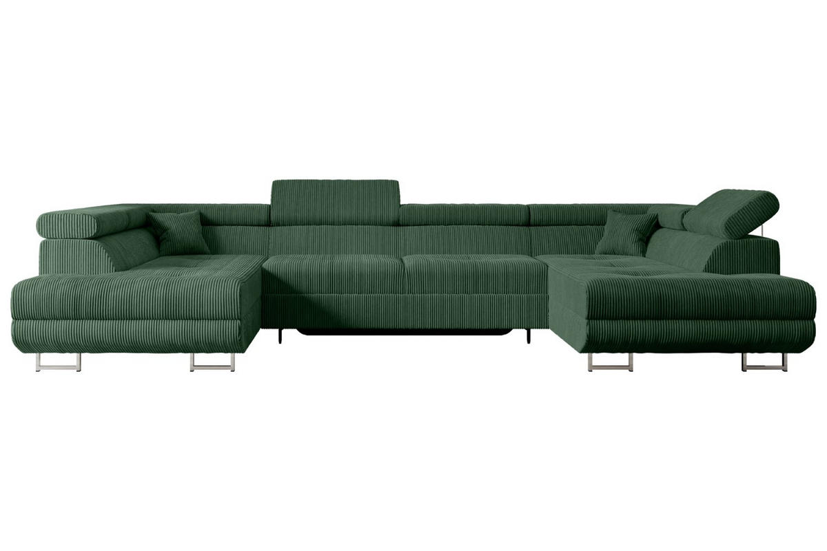 WOHNLANDSCHAFT mit Schlaffunktion und Bettkasten GUSA-U 342x202x107 cm Grün Cord - Silberfarben/Grün, Holzwerkstoff/Textil (342/107/202cm) - ALTDECOR