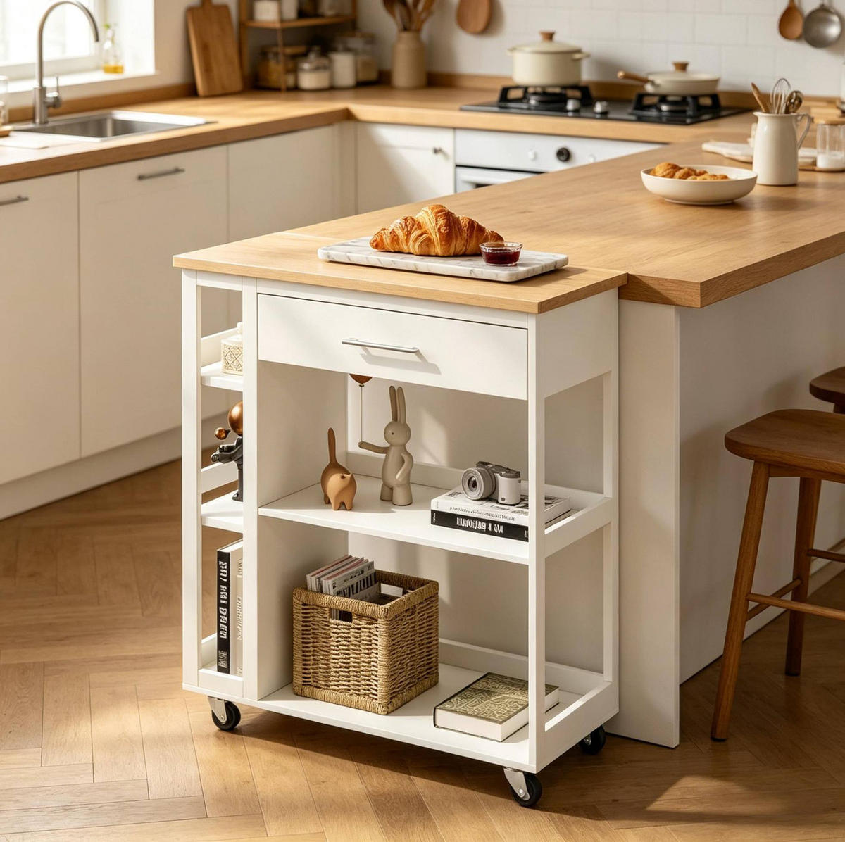 KÜCHENWAGEN mit Schublade 73 x 38 x 88 cm Weiß - Weiß, Holz (38/88/73cm) - Beauniv