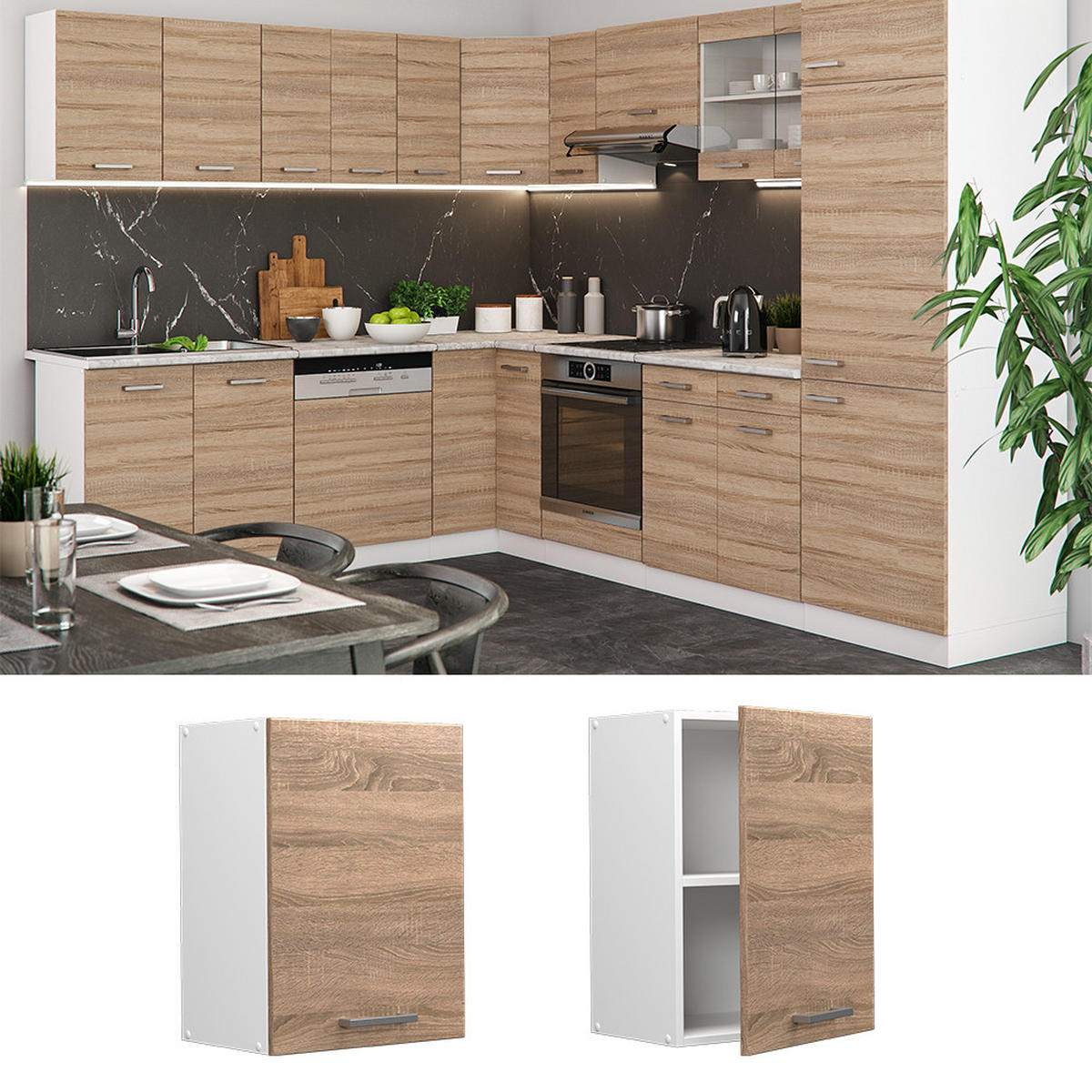 HÄNGESCHRANK R-Line Sonoma 45 cm - Weiß/Sonoma Eiche, Holzwerkstoff (45/60/31cm) - Vicco