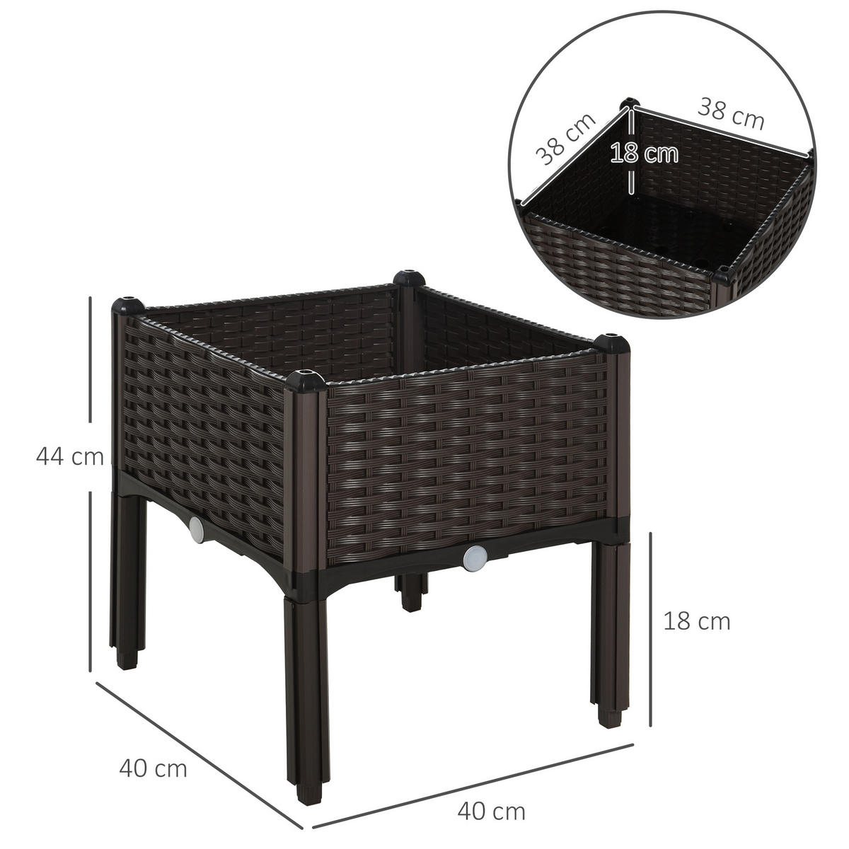 HOCHBEET, Kunststoff, Braun - Braun, Kunststoff (40/44/40cm) - Outsunny