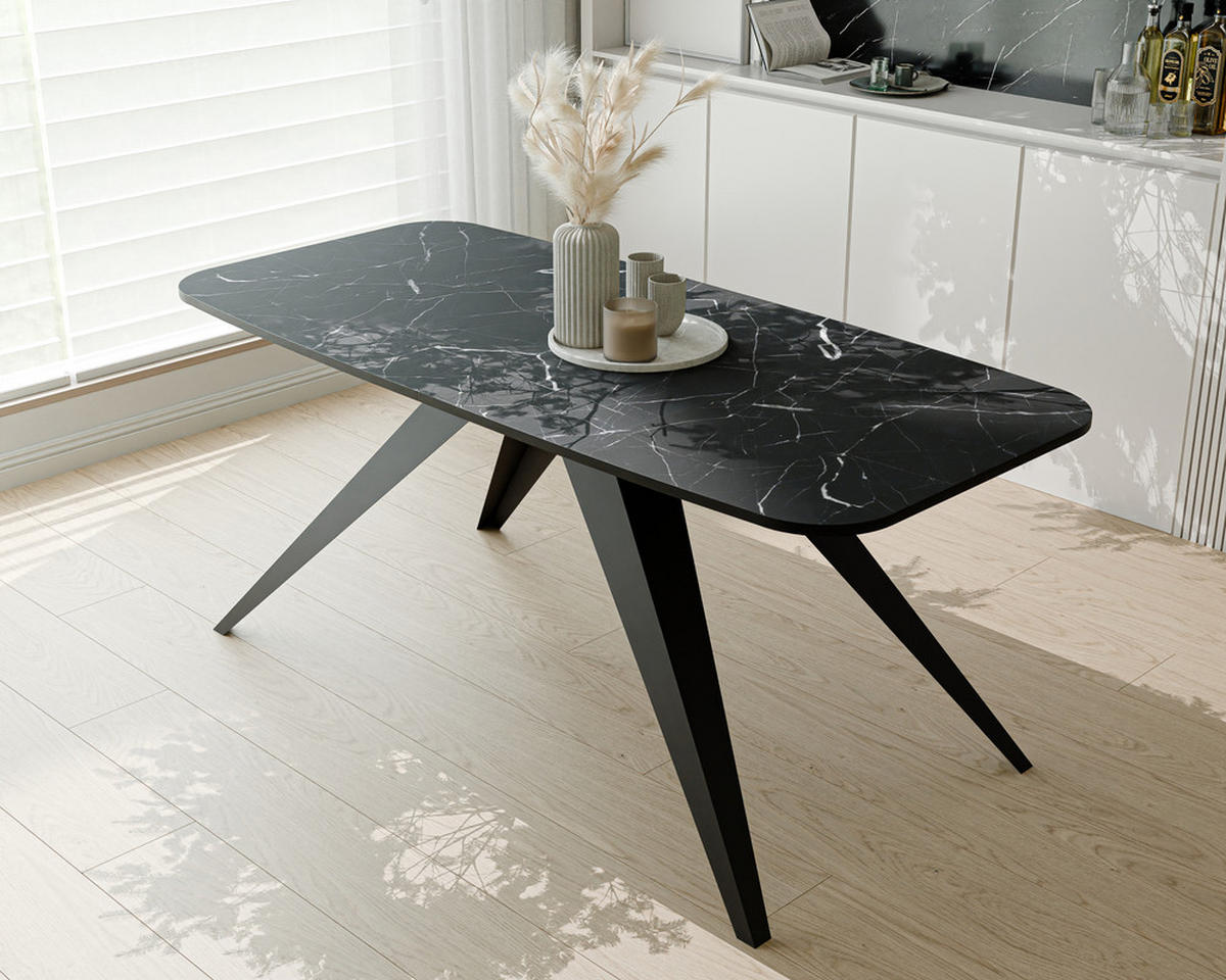 AUSZIEHTISCH FENTO 180/90/76 cm, Schwarz / Grigia Pietra (Steingrau) - Schwarz/Grau, Holzwerkstoff/Metall (90/180/76cm) - Idohome