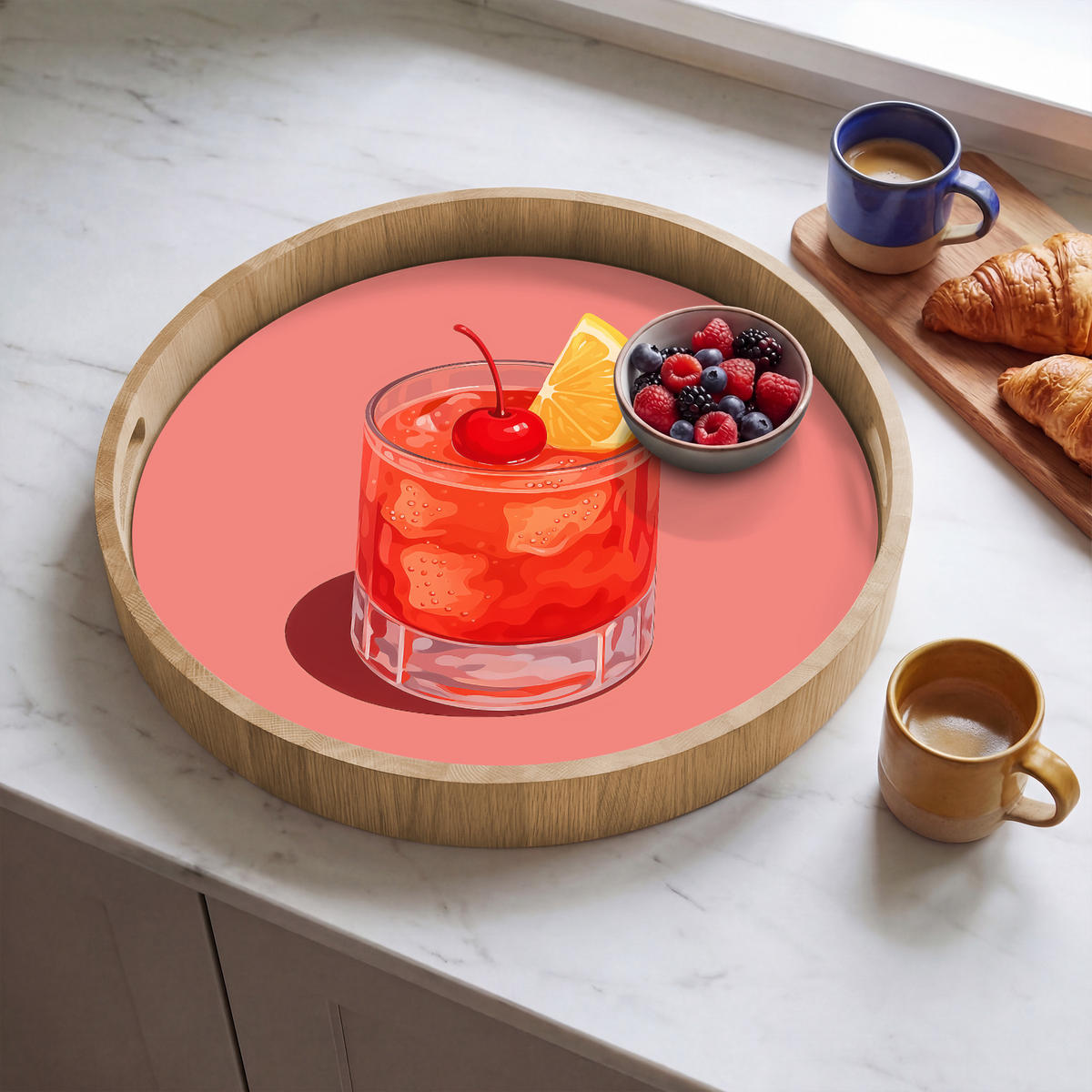 SERVÍROVACÍ PODNOS Sklenice - Kostky ledu - Citron - Třešeň 50x50 cm - růžová, dřevo (50/5/5cm) - OnlyWow