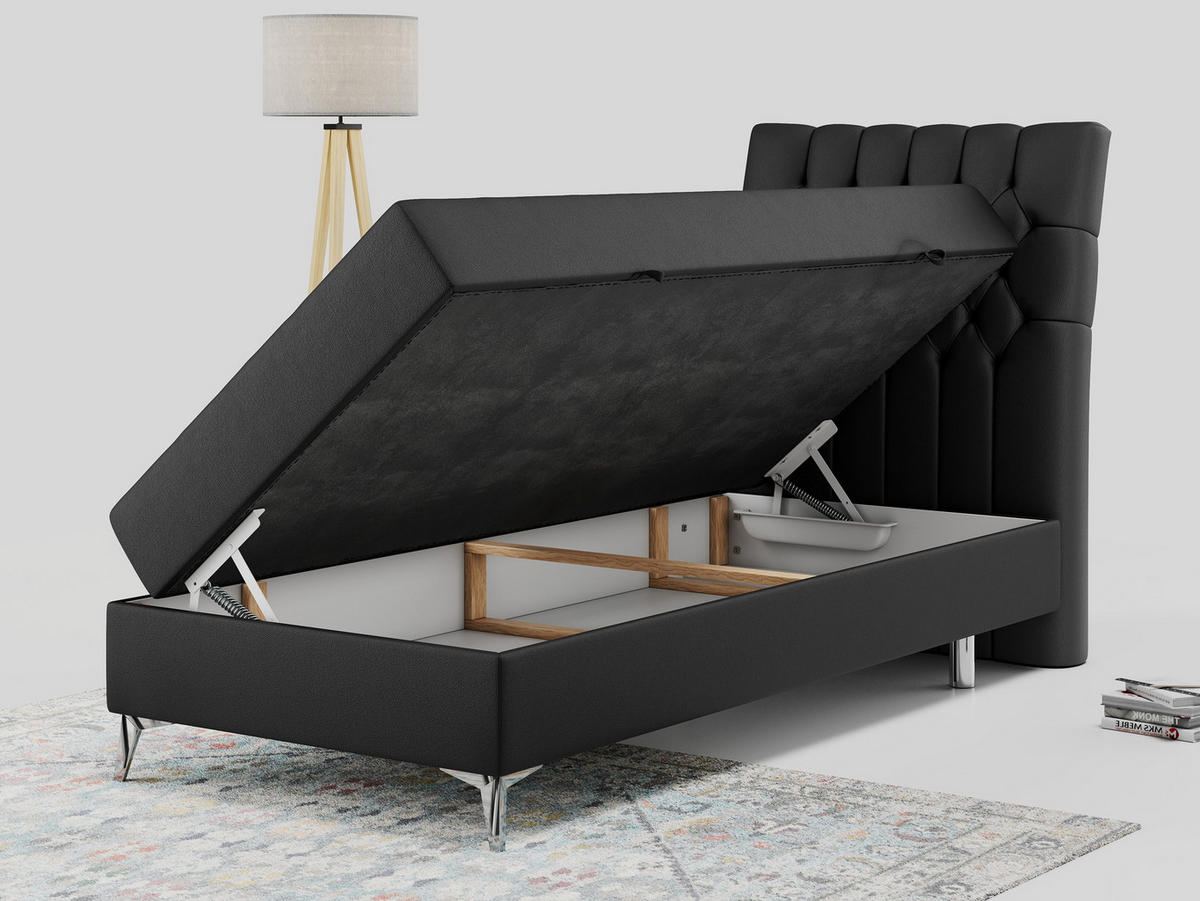 BOXBETT MILEN 90/200 Schwarz Kunstleder - H4 - Rechts Seite - Schwarz, Holz/Textil (90/200cm) - MKS