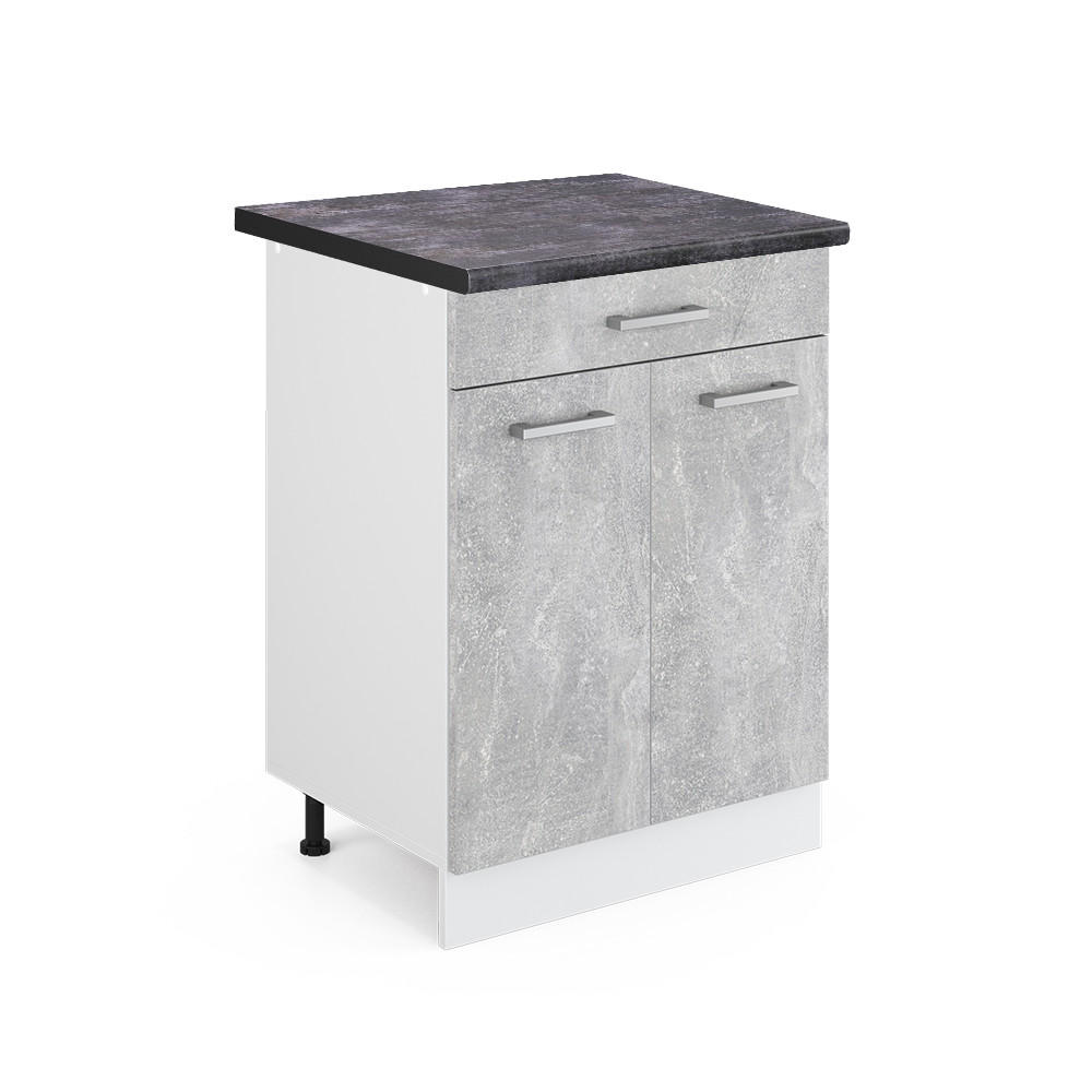 KÜCHENUNTERSCHRANK R-Line Beton 60 cm mit Schublade, AP Anthrazit - Schieferfarben/Weiß, Holzwerkstoff (60/81.6/60cm) - Vicco