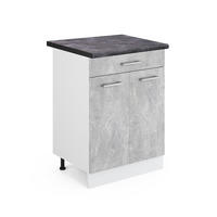KÜCHENUNTERSCHRANK R-Line Beton 60 cm mit Schublade, AP Anthrazit - Schieferfarben/Weiß, Holzwerkstoff (60/81.6/60cm) - Vicco