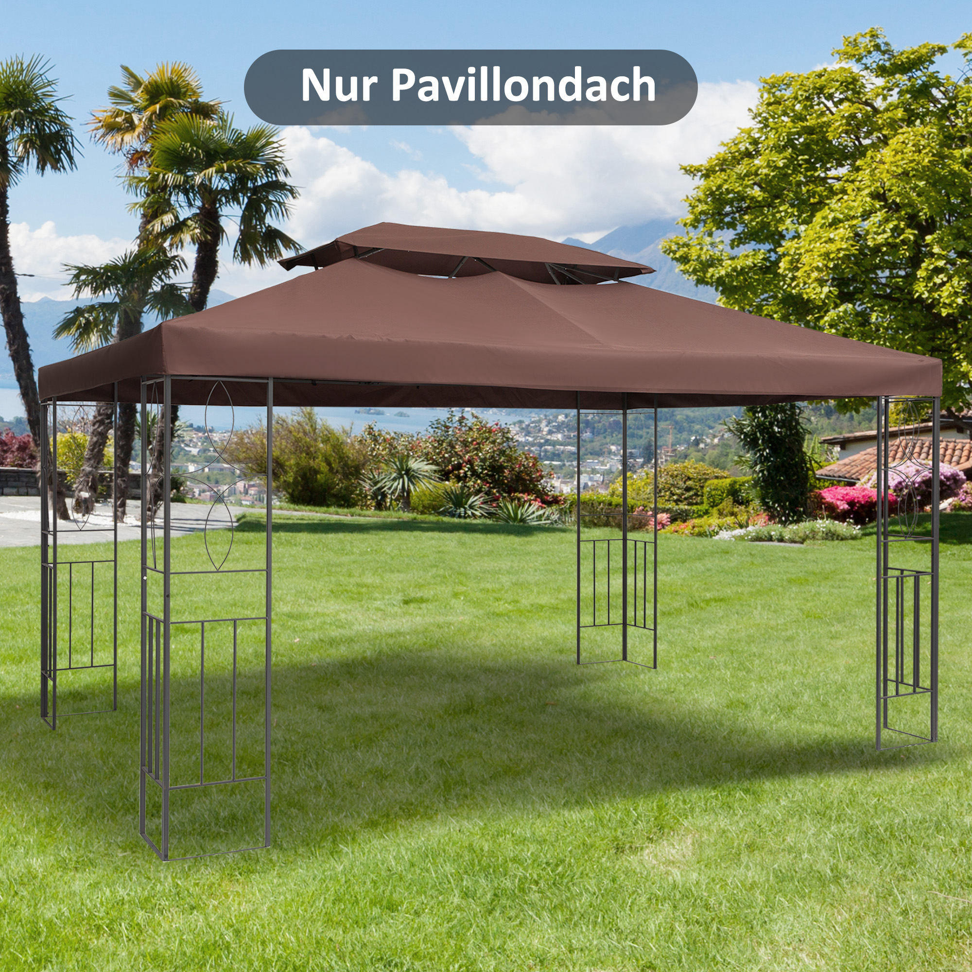 PAVILLONDACH, Polyester, Kaffee - Braun, Kunststoff (400/20/300cm) - Outsunny
