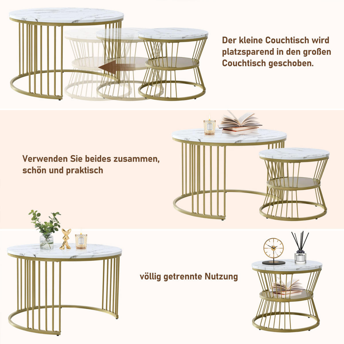 COUCHTISCH-SET, Weiß,77 x 77 cm/ 45 x 45 cm, 2 Teile - Weiß, Holzwerkstoff (70/70/45cm) - GENKI LIVING